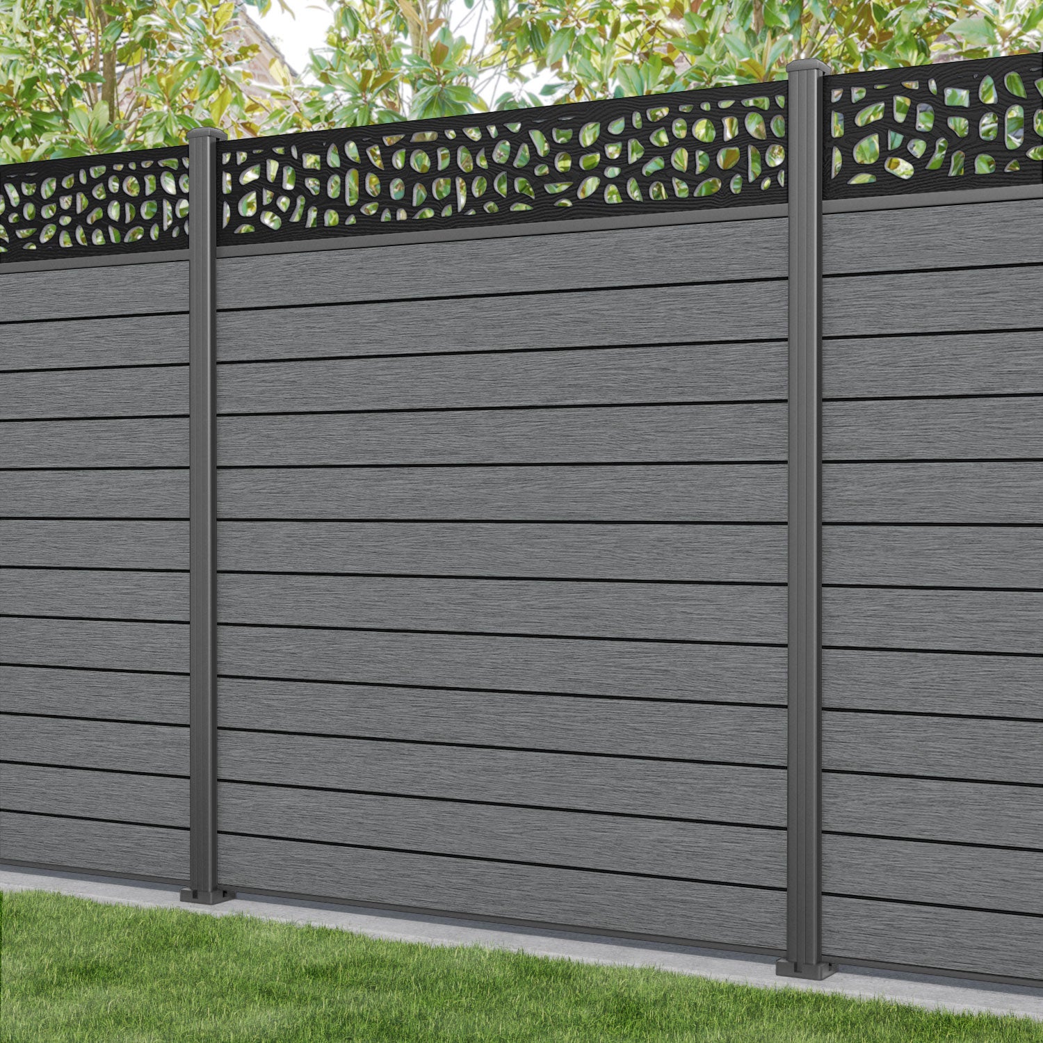 Fusion Pebble Fence Panel - Mid Grey - with our aluminium posts