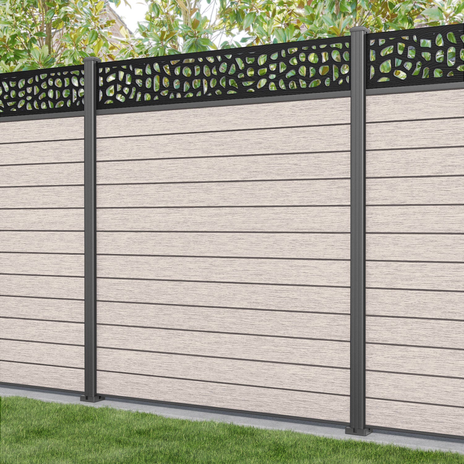 Fusion Pebble Fence Panel - Mid Stone - with our aluminium posts