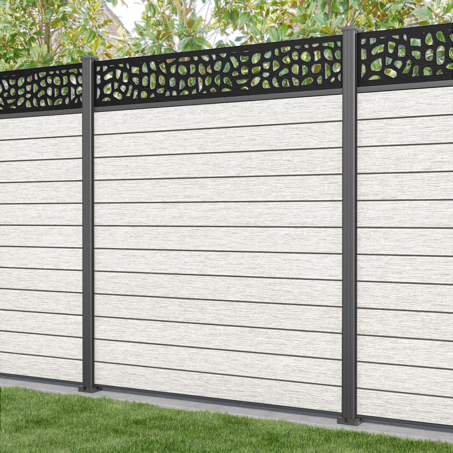 Fusion Pebble Fence Panel - Light Stone - with our aluminium posts