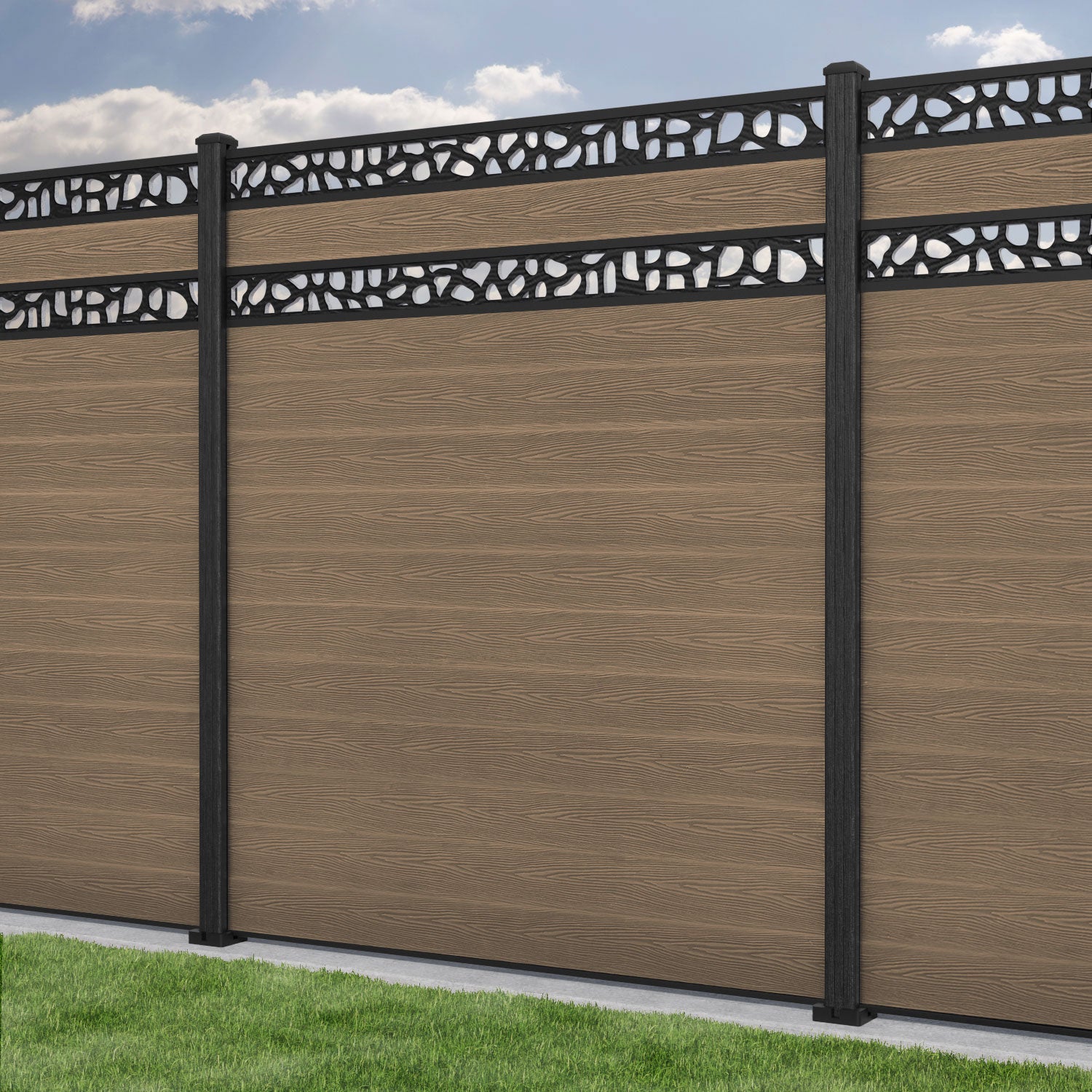 Classic Pebble Split Screen Fence Panel - Teak - with our composite posts