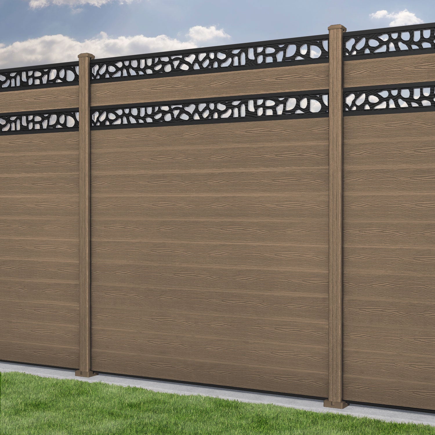 Classic Pebble Split Screen Fence Panel - Teak - with our composite posts