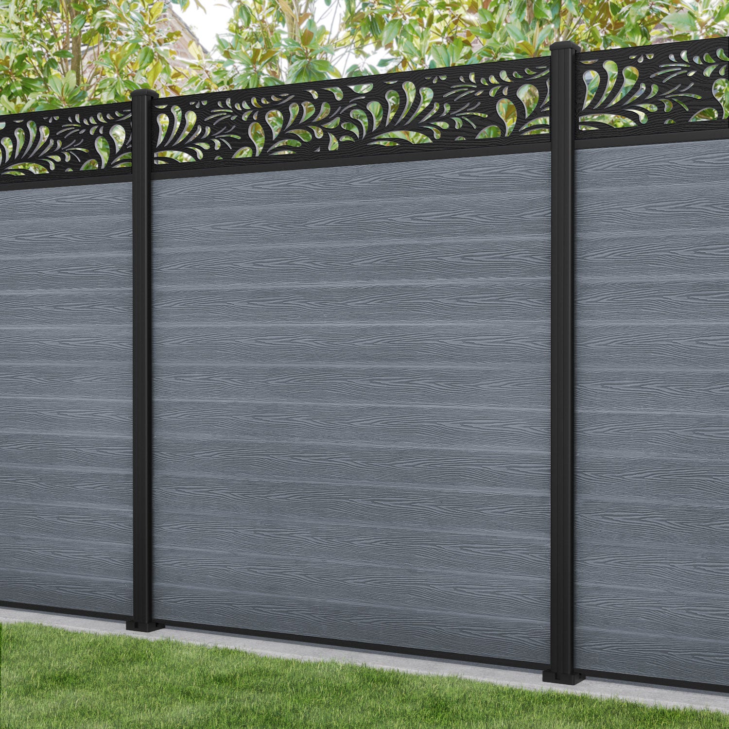 Classic Petal Fence Panel - Anthracite - with our aluminium posts