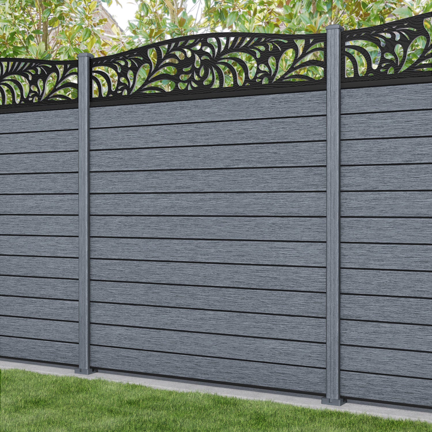 Fusion Petal Curved Top Fence Panel - Anthracite - with our composite posts