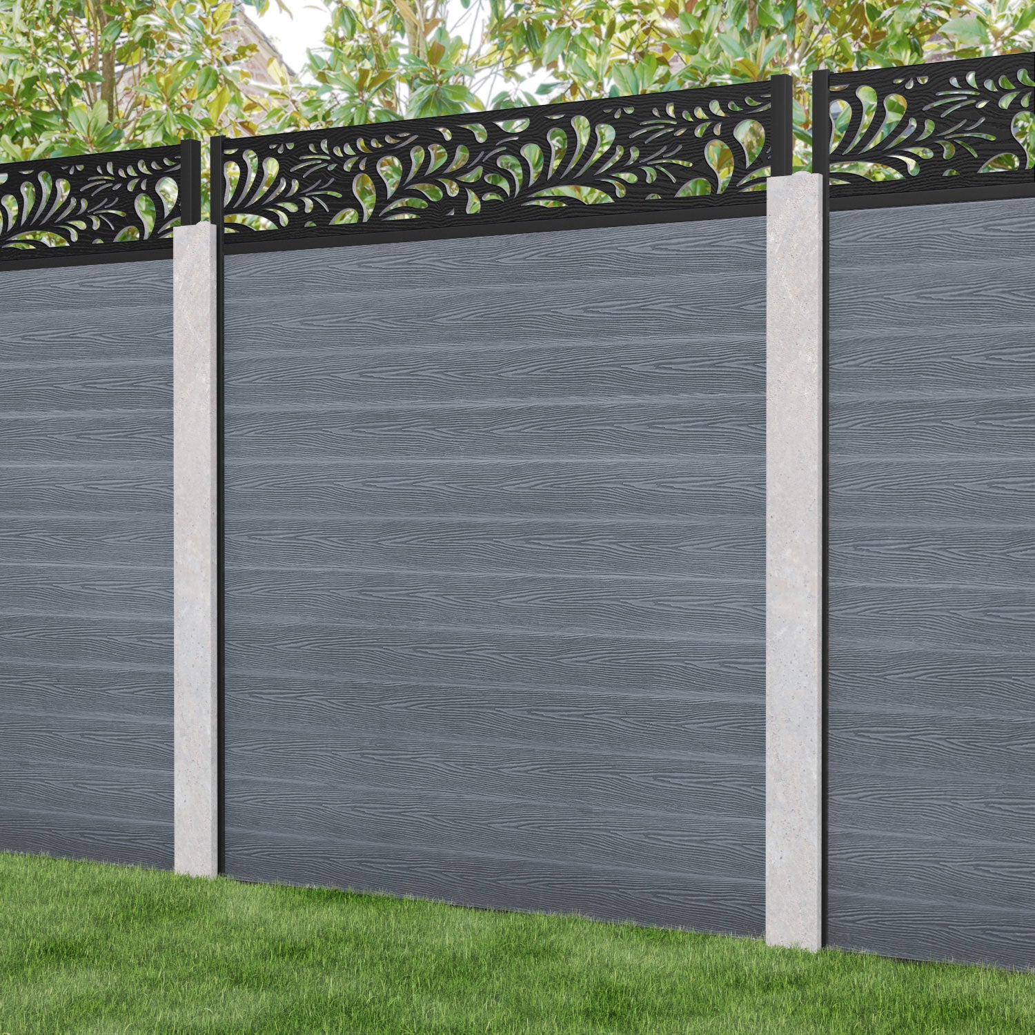 Classic Petal Fence Panel - Anthracite - for existing concrete posts