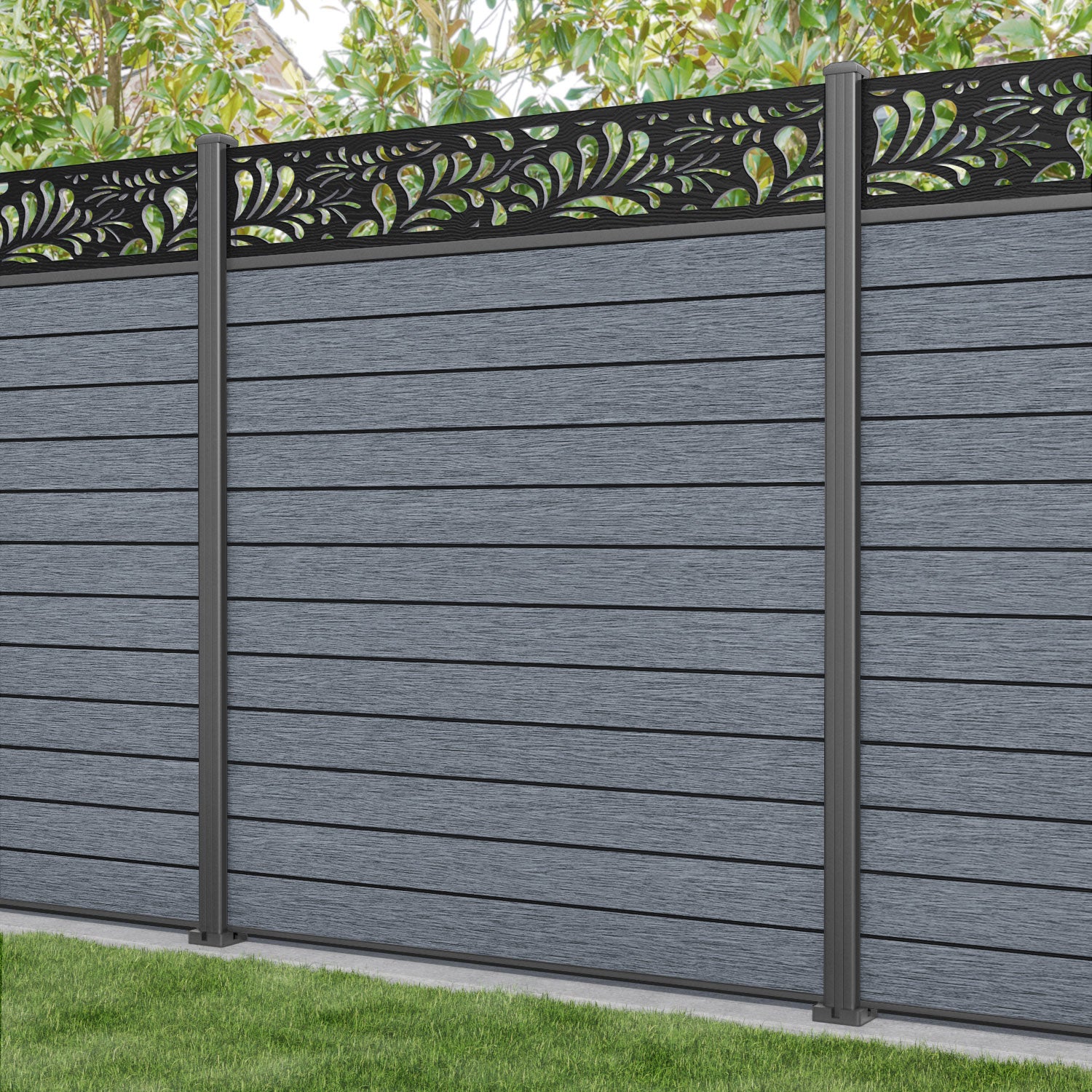 Fusion Petal Fence Panel - Anthracite - with our aluminium posts