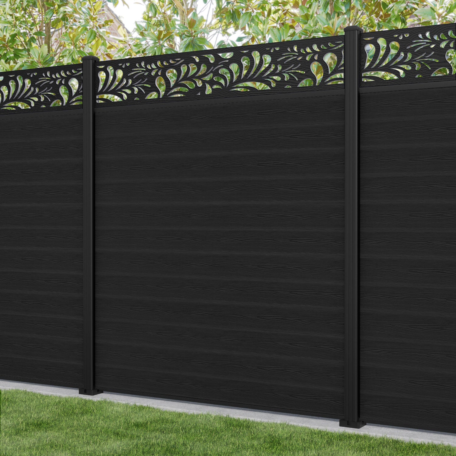 Classic Petal Fence Panel - Black - with our aluminium posts
