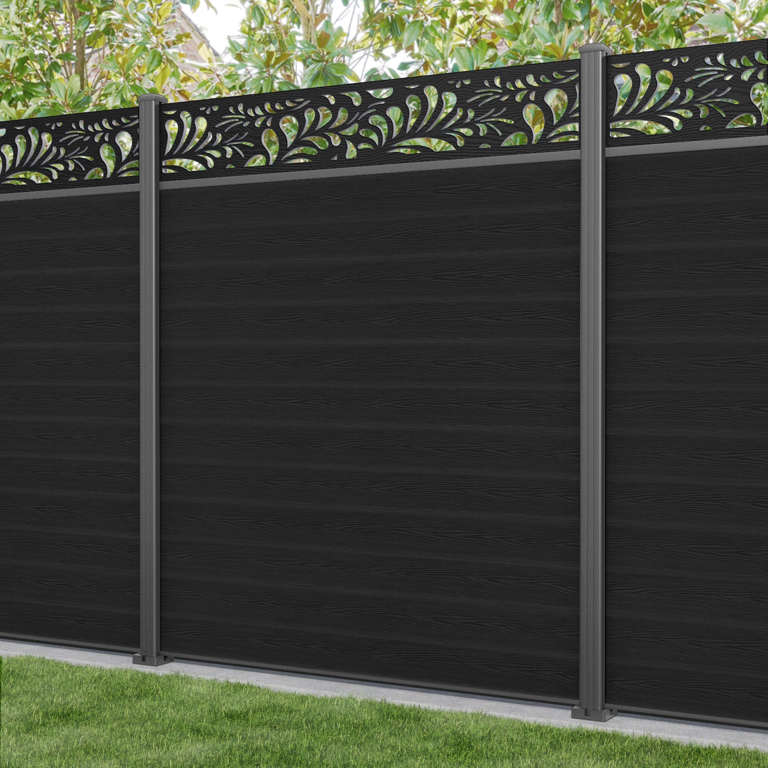 Classic Petal Fence Panel - Black - with our aluminium posts