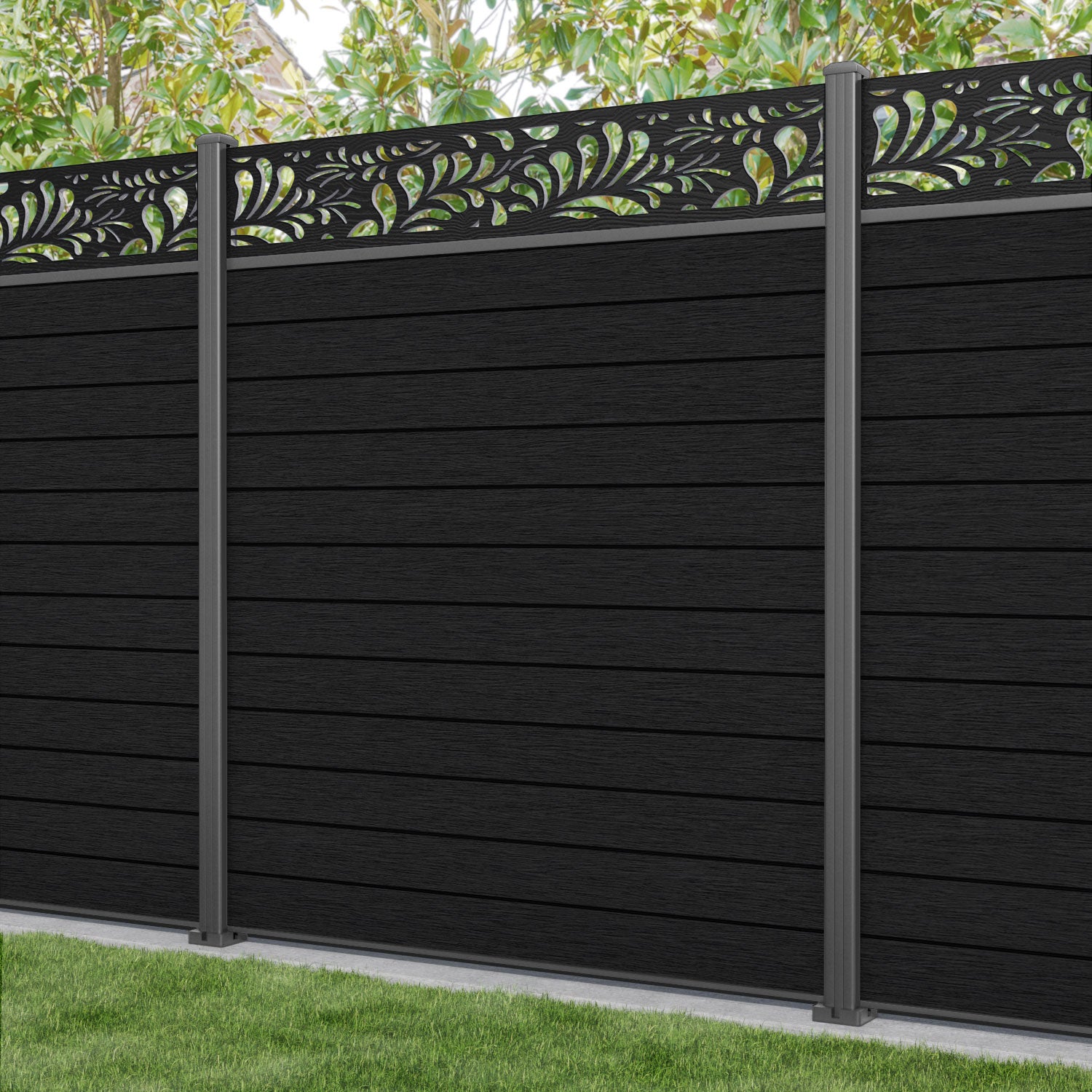 Fusion Petal Fence Panel - Black - with our aluminium posts