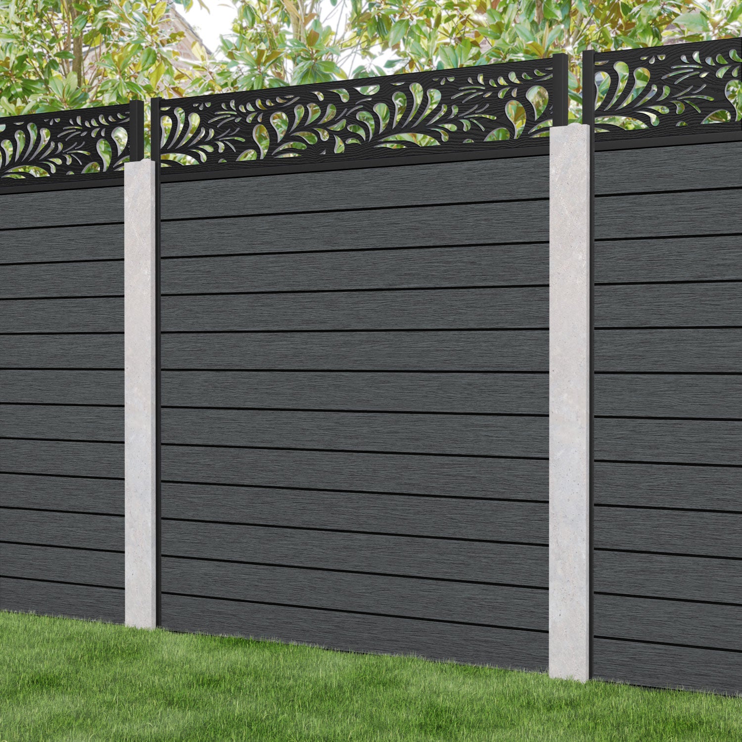 Fusion Petal Fence Panel - Dark Grey - for existing concrete posts
