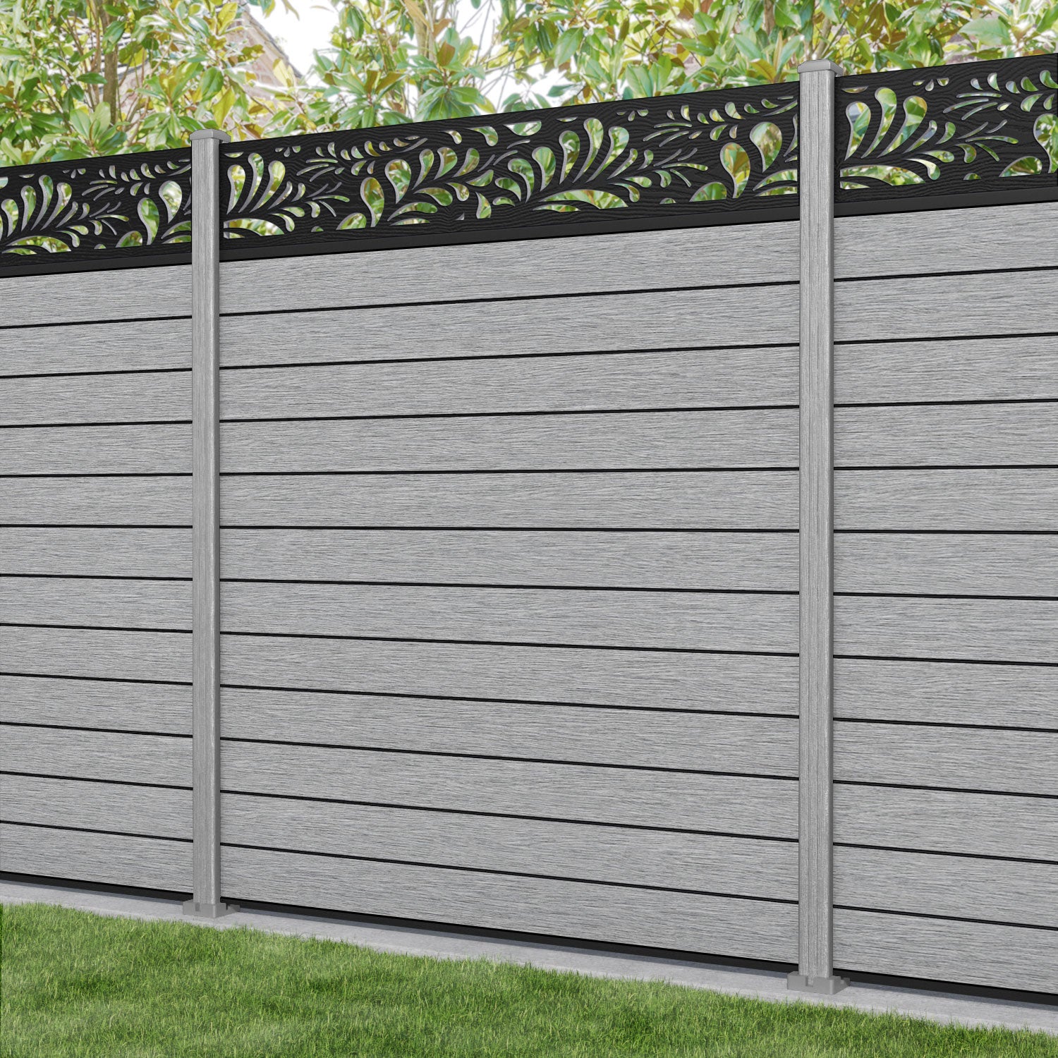 Fusion Petal Fence Panel - Light Grey - with our composite posts