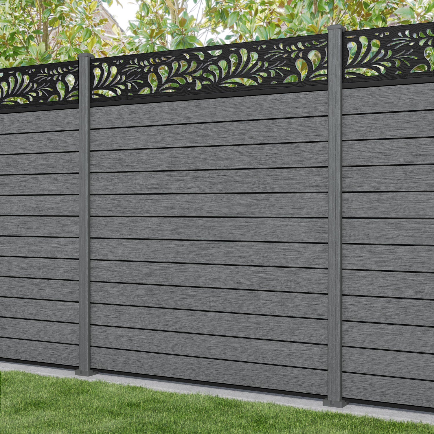 Fusion Petal Fence Panel - Mid Grey - with our composite posts