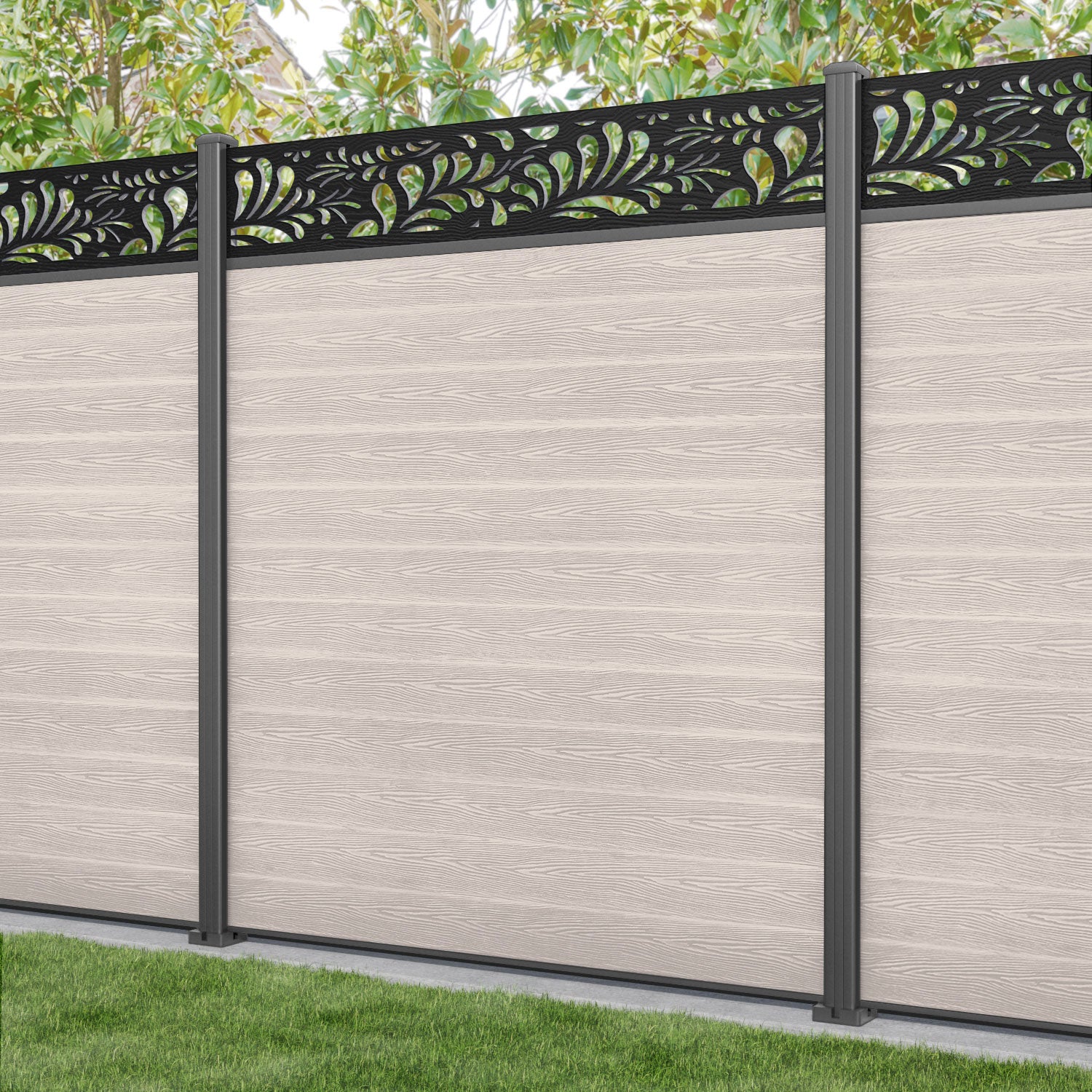 Classic Petal Fence Panel - Mid Stone - with our aluminium posts