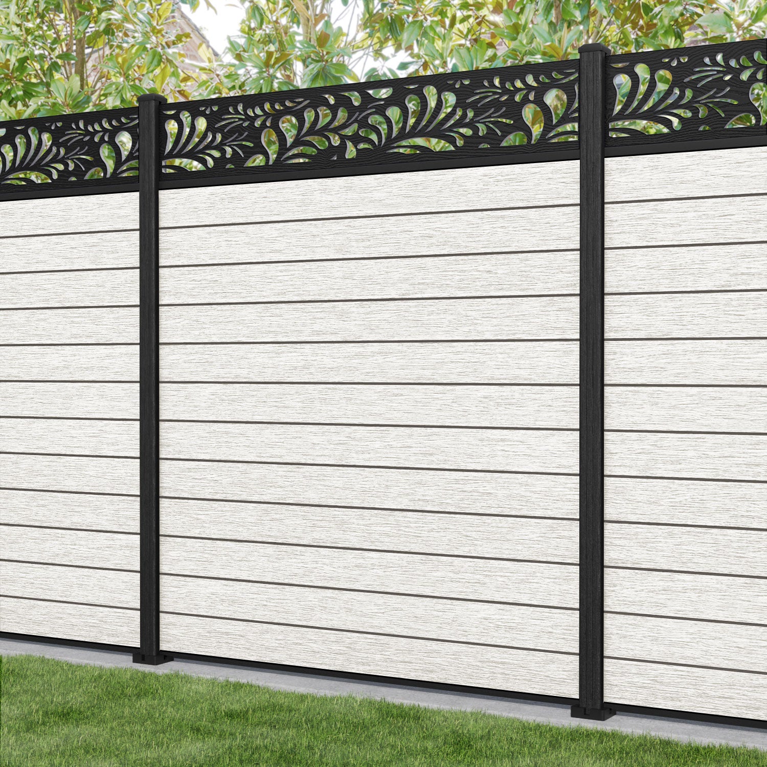 Fusion Petal Fence Panel - Light Stone - with our composite posts