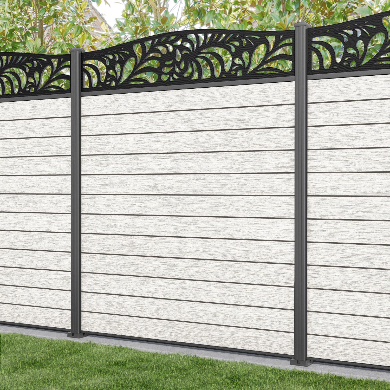 Fusion Petal Curved Top Fence Panel - Light Stone - with our aluminium posts