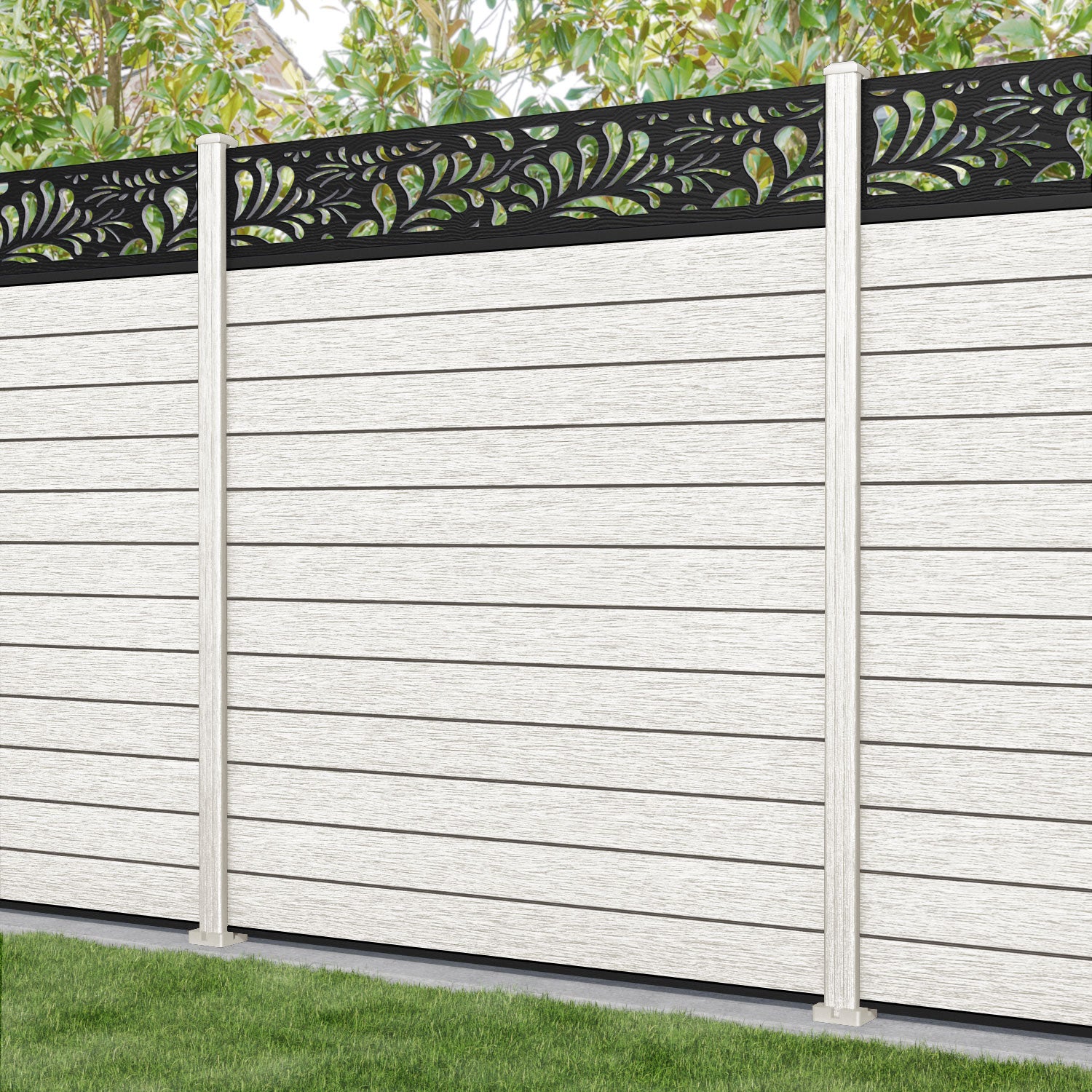 Fusion Petal Fence Panel - Light Stone - with our composite posts