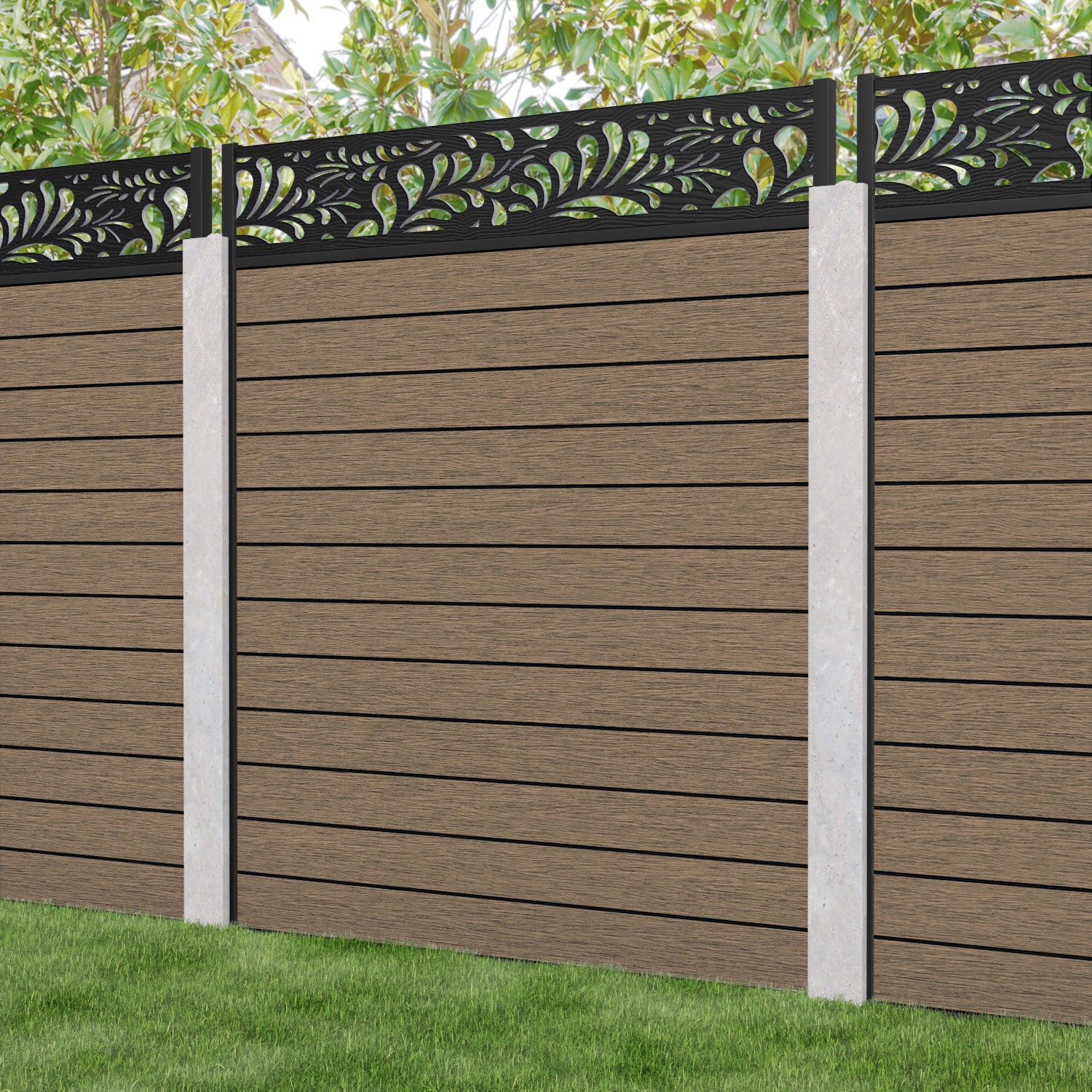 Fusion Petal Fence Panel - Teak - for existing concrete posts