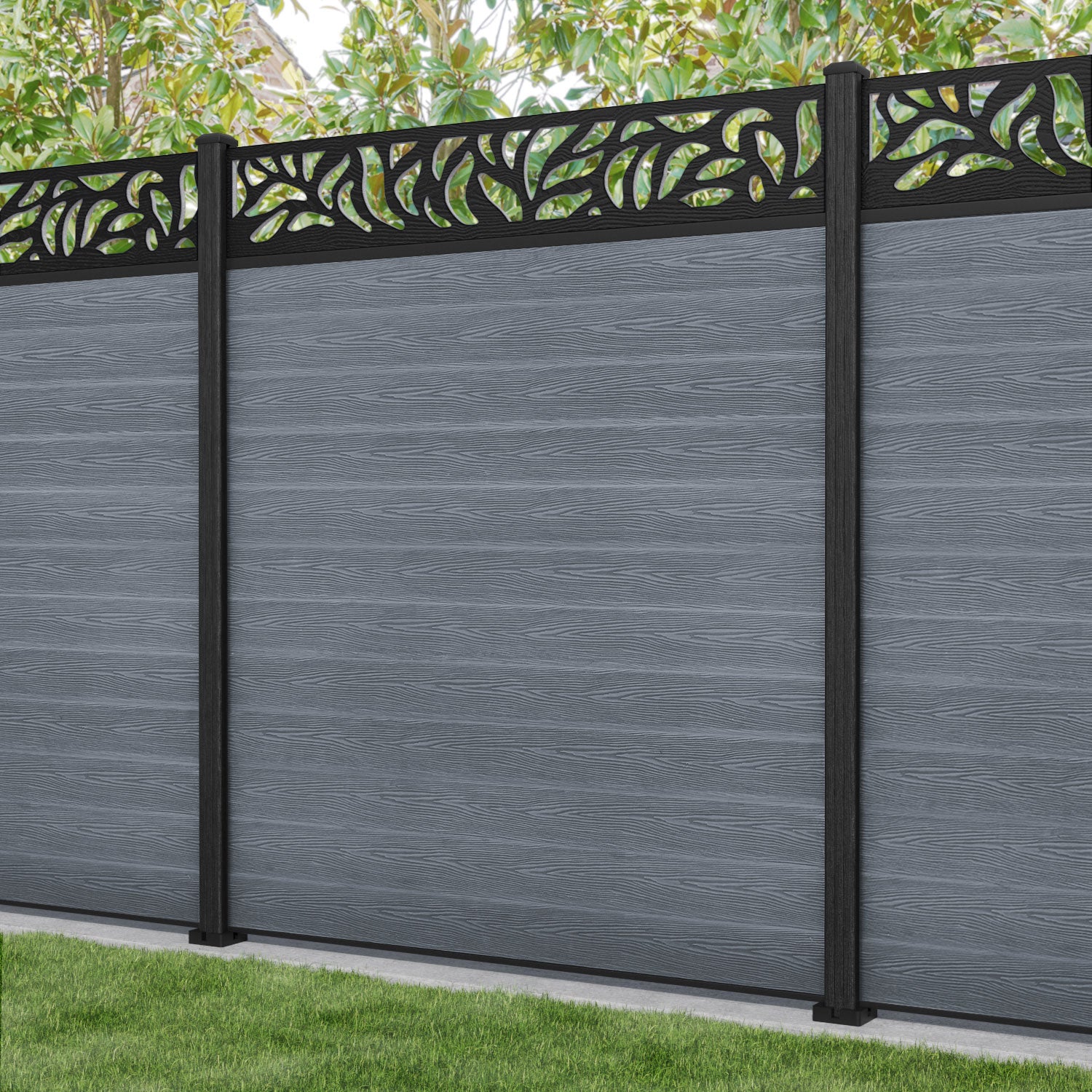 Classic Plume Fence Panel - Anthracite - with our composite posts