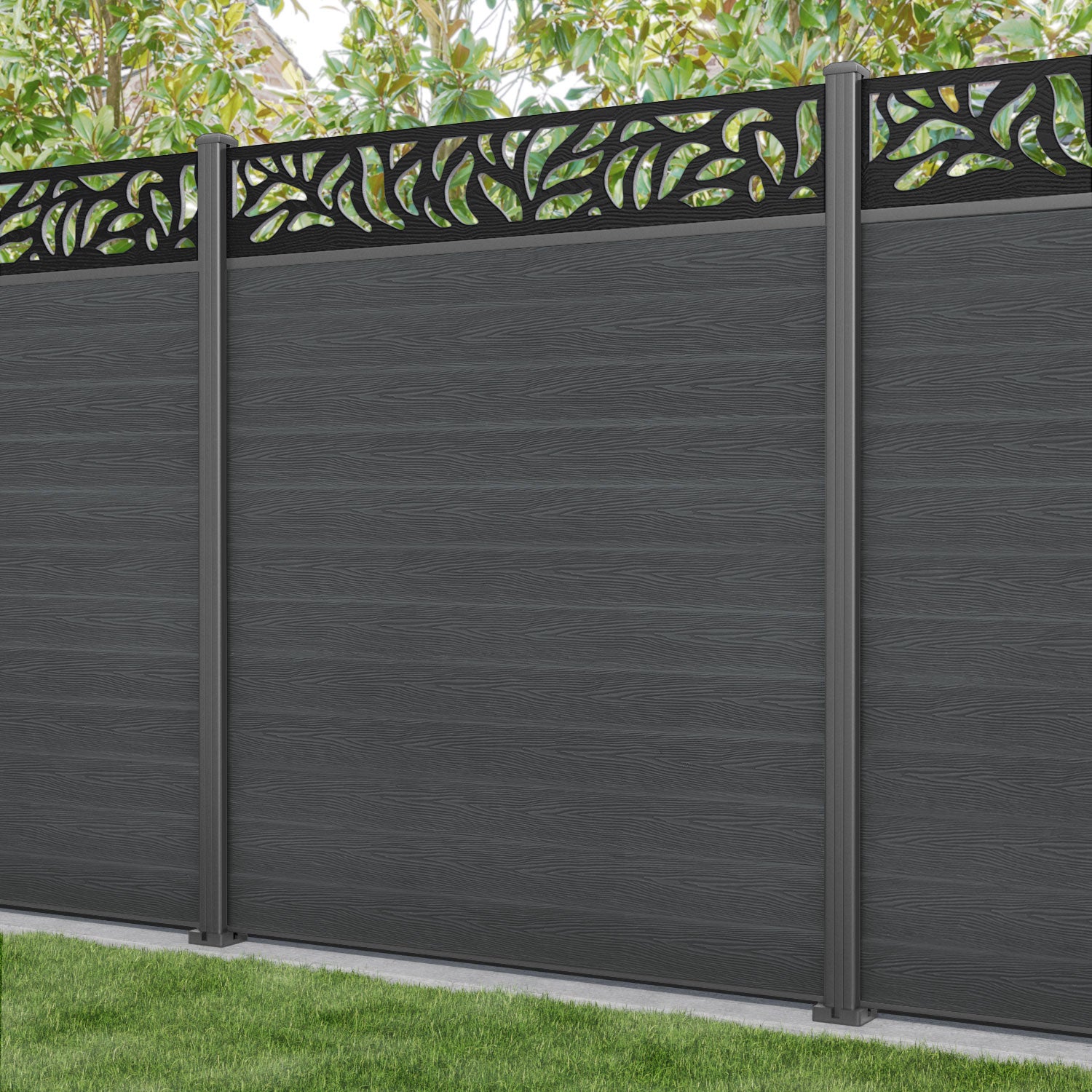 Classic Plume Fence Panel - Dark Grey - with our aluminium posts