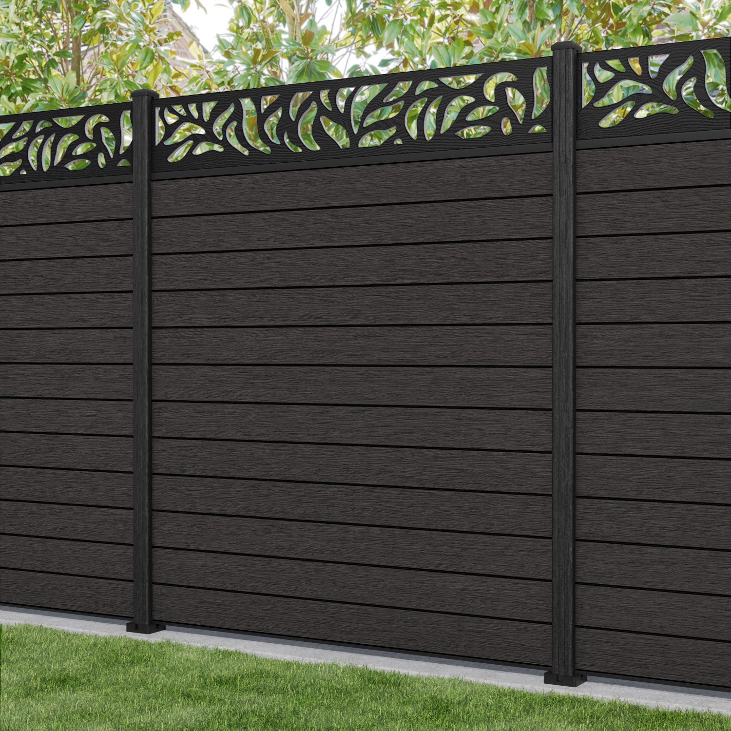 Fusion Plume Fence Panel - Dark Oak - with our composite posts