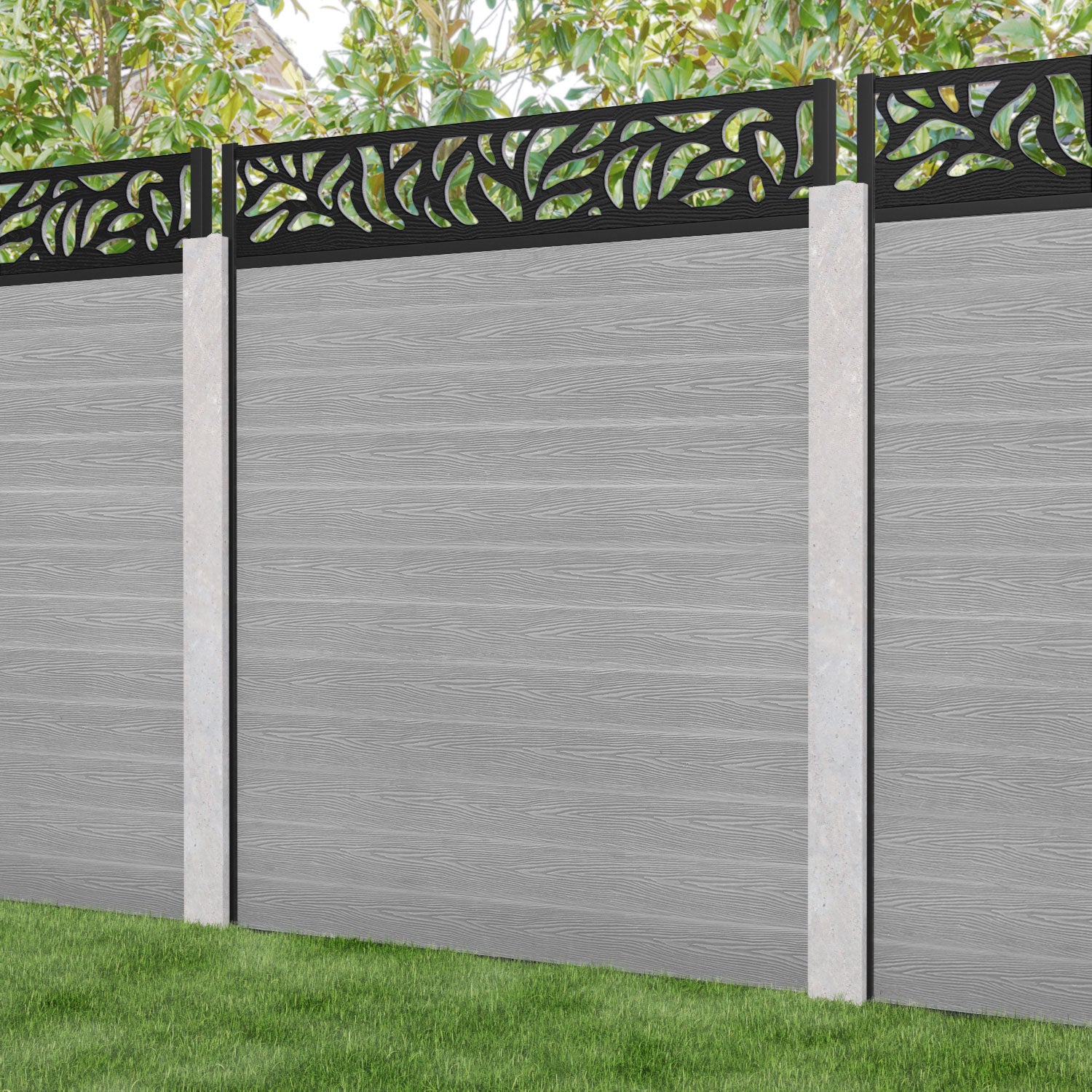 Classic Plume Fence Panel - Light Grey - for existing concrete posts