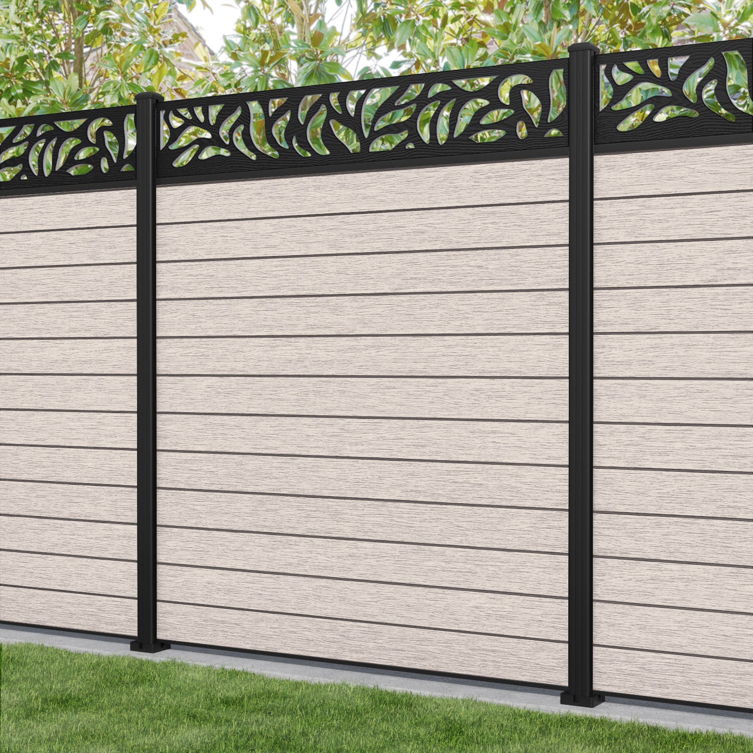 Fusion Plume Fence Panel - Mid Stone - with our aluminium posts