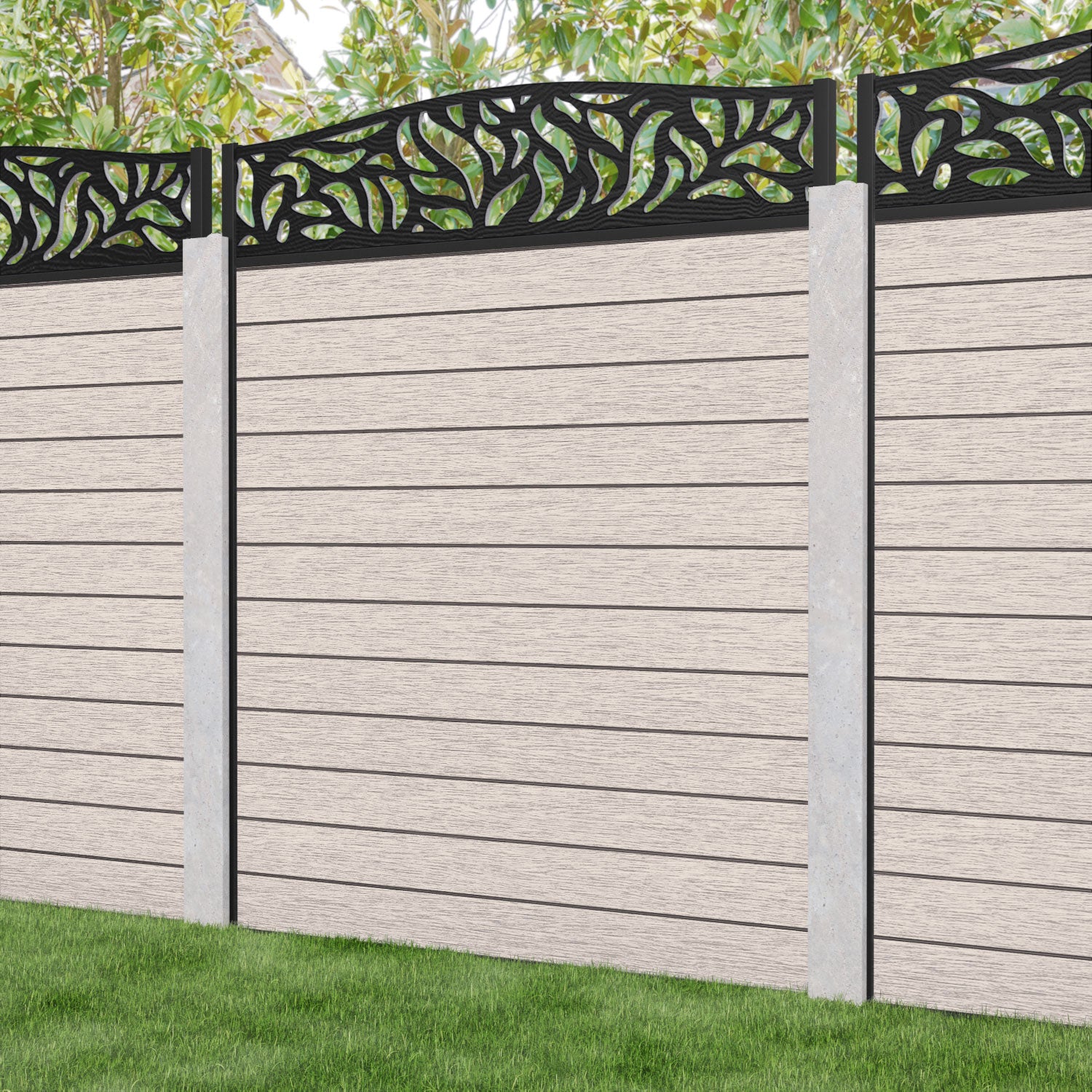Fusion Plume Curved Top Fence Panel - Mid Stone - for existing concrete posts