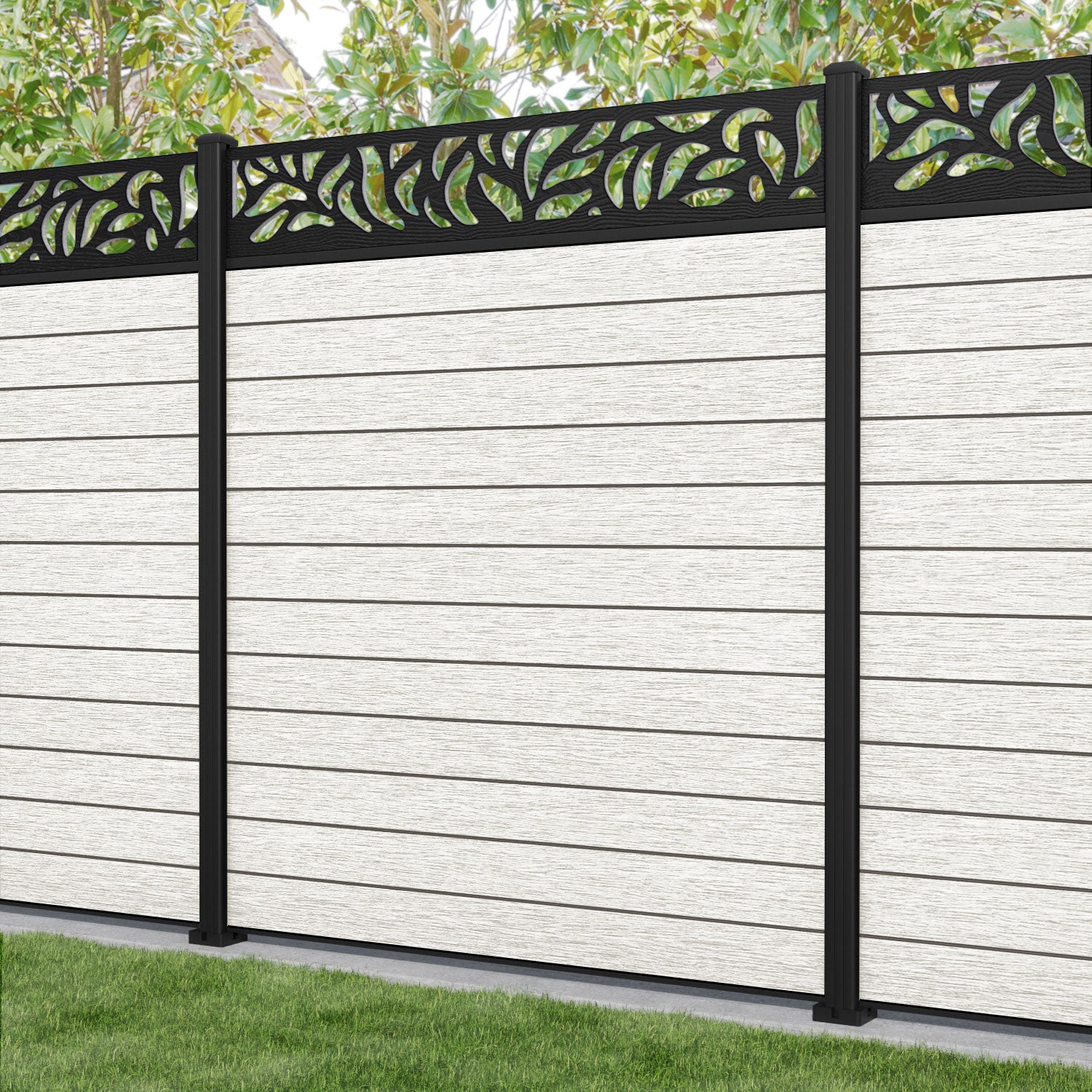 Fusion Plume Fence Panel - Light Stone - with our aluminium posts