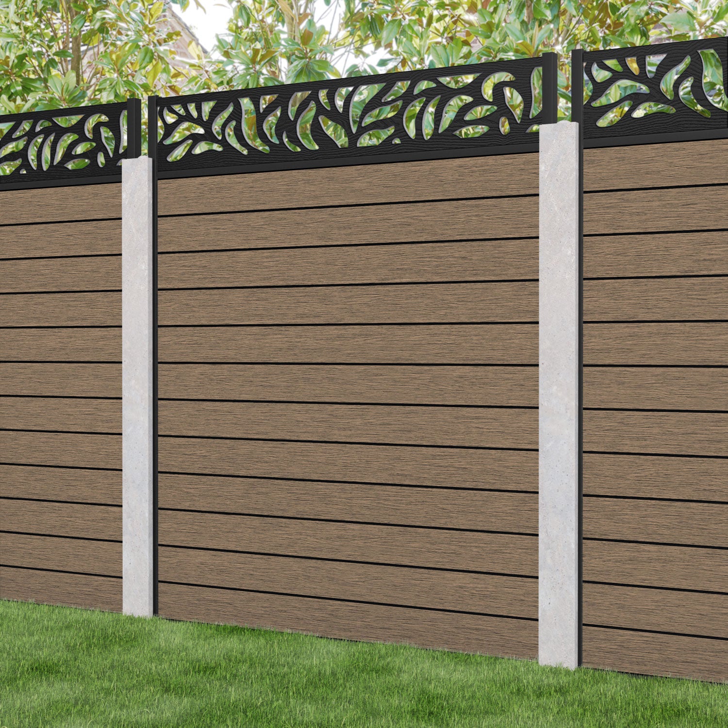 Fusion Plume Fence Panel - Teak - for existing concrete posts