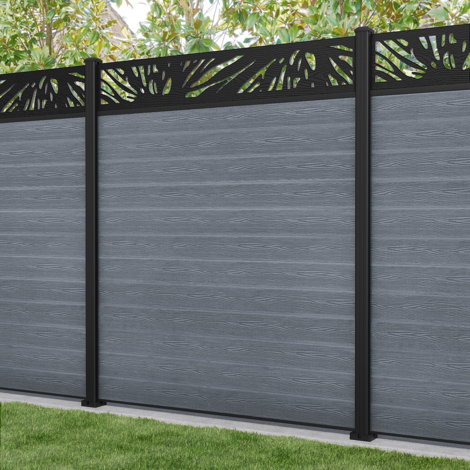 Classic Poppy Fence Panel - Anthracite - with our aluminium posts
