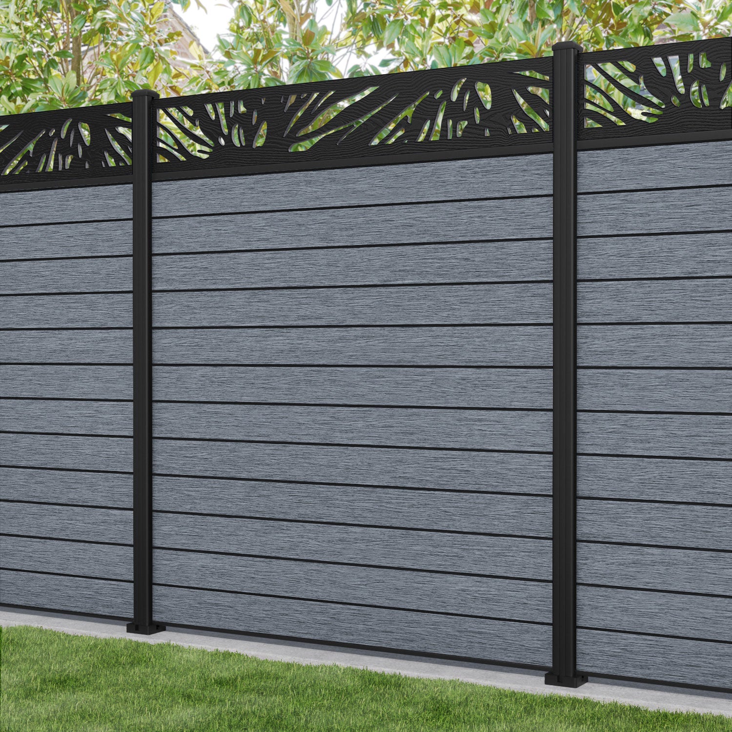 Fusion Poppy Fence Panel - Anthracite - with our aluminium posts
