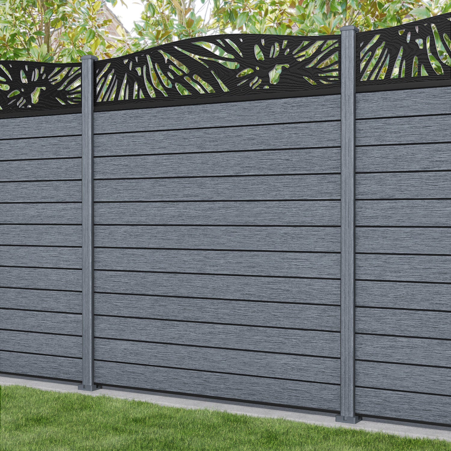 Fusion Poppy Curved Top Fence Panel - Anthracite - with our composite posts