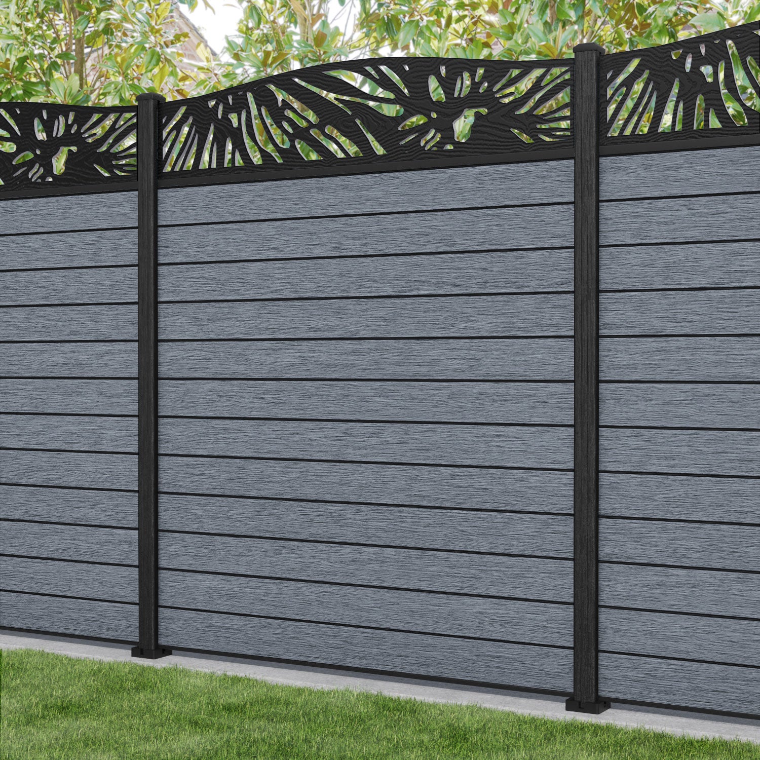 Fusion Poppy Curved Top Fence Panel - Anthracite - with our composite posts