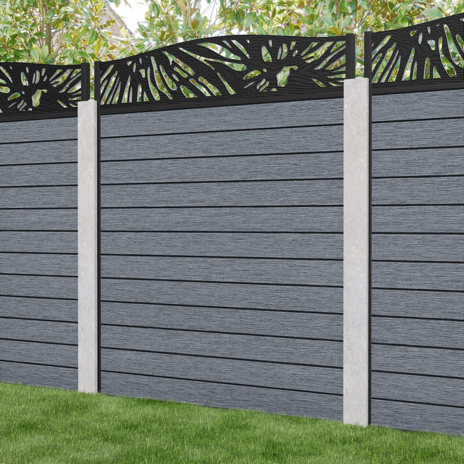 Fusion Poppy Curved Top Fence Panel - Anthracite - for existing concrete posts