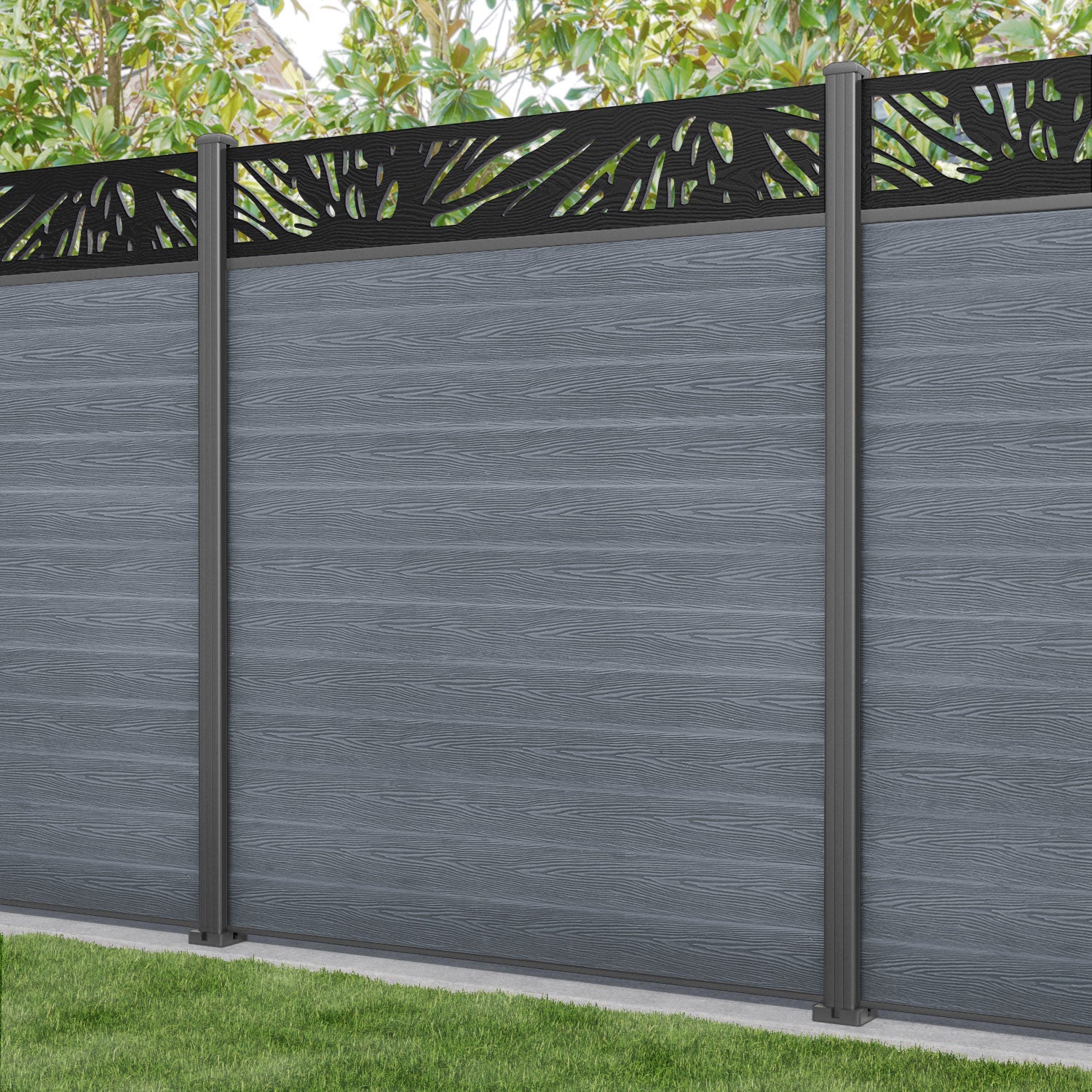 Classic Poppy Fence Panel - Anthracite - with our aluminium posts