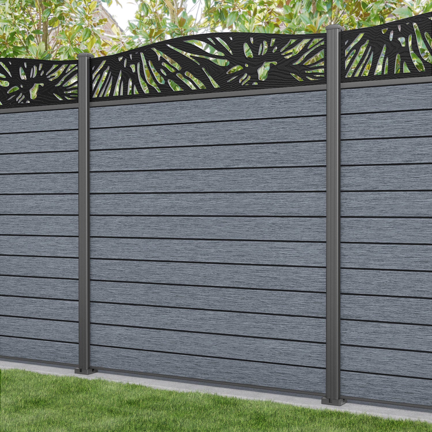 Fusion Poppy Curved Top Fence Panel - Anthracite - with our aluminium posts