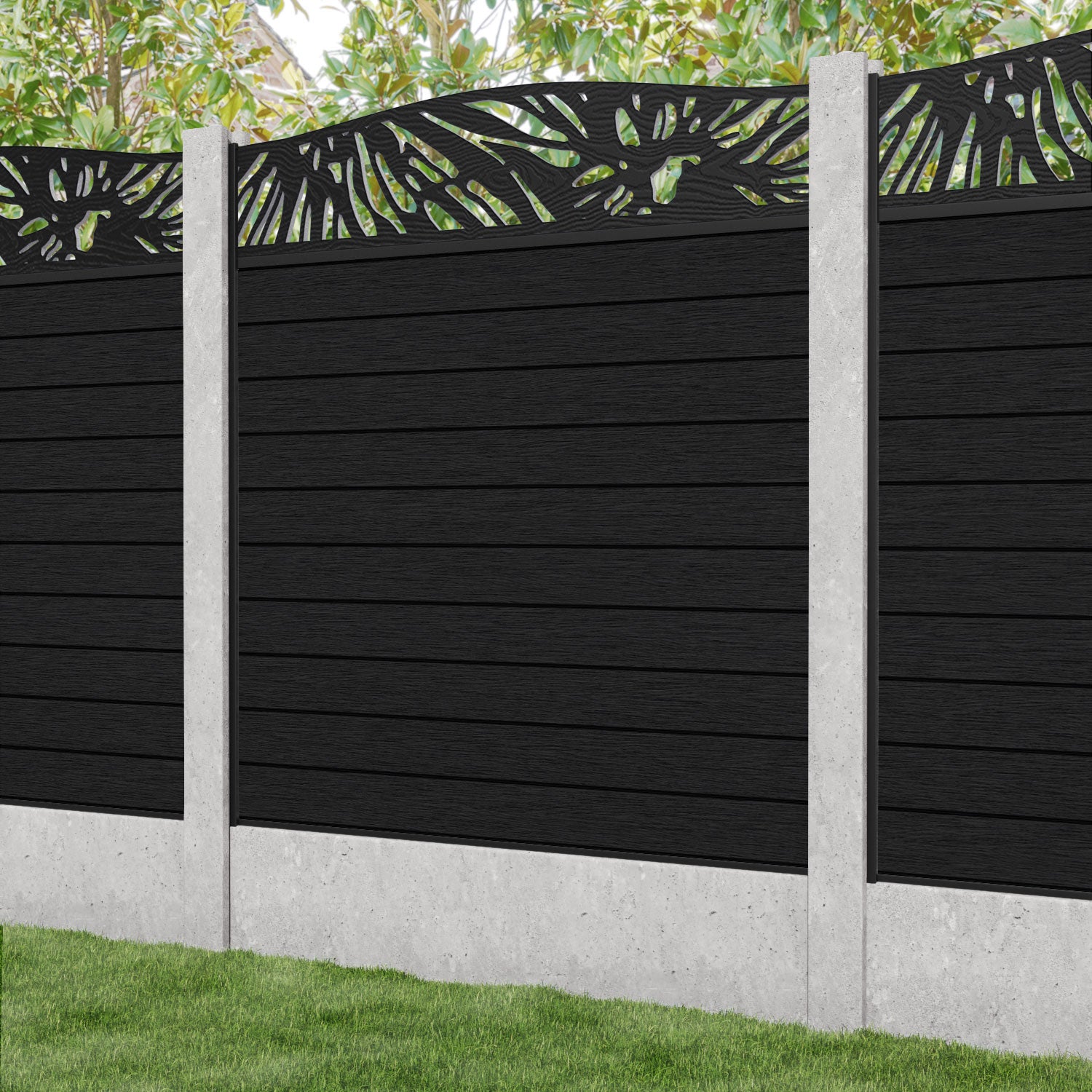 Fusion Poppy Curved Top Fence Panel - Black - for existing concrete posts
