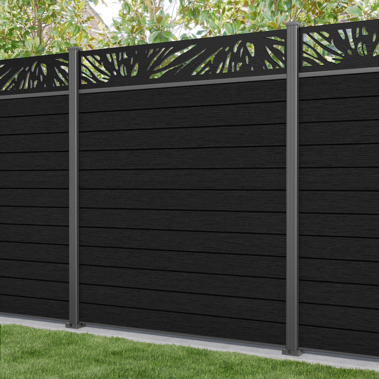 Fusion Poppy Fence Panel - Black - with our aluminium posts