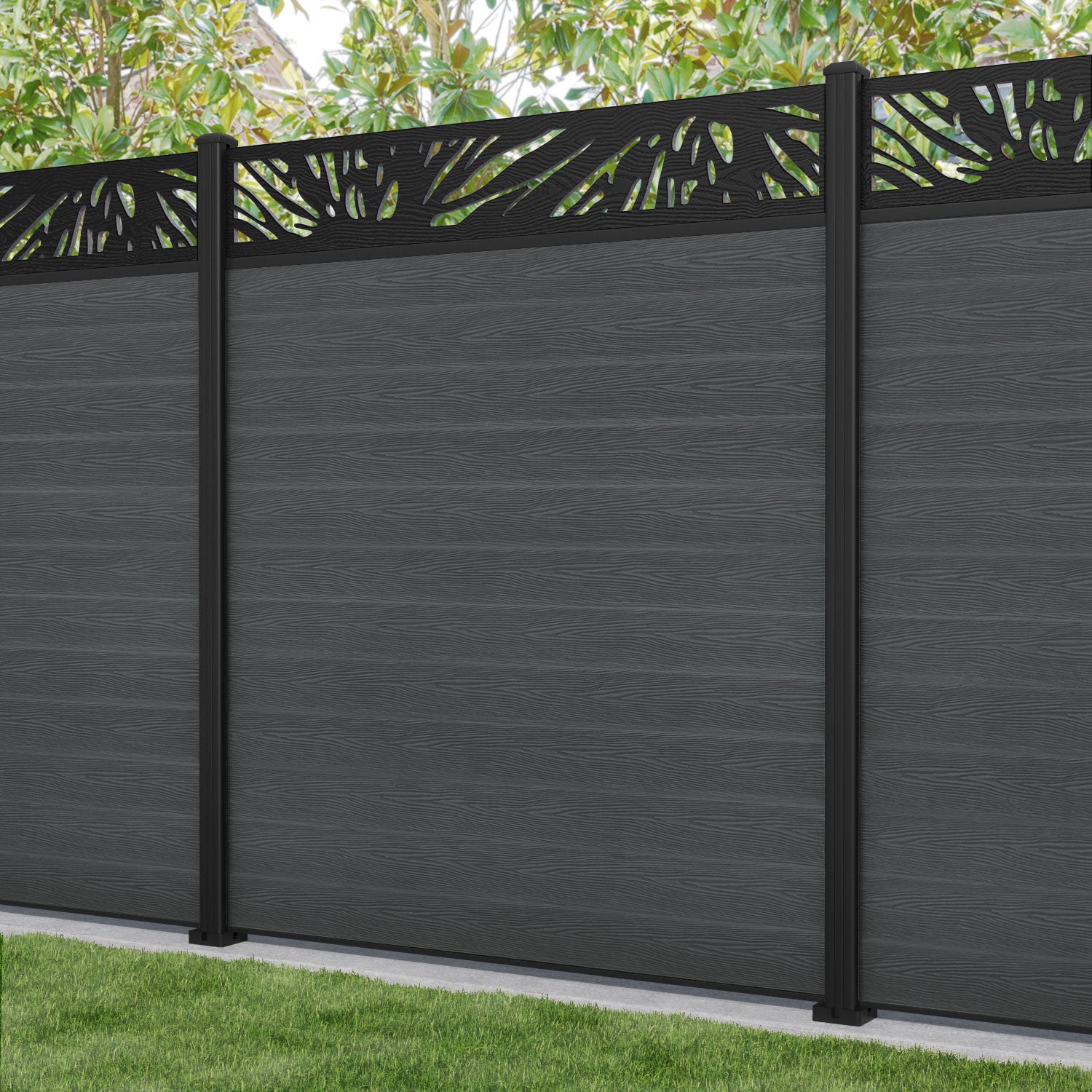 Classic Poppy Fence Panel - Dark Grey - with our aluminium posts