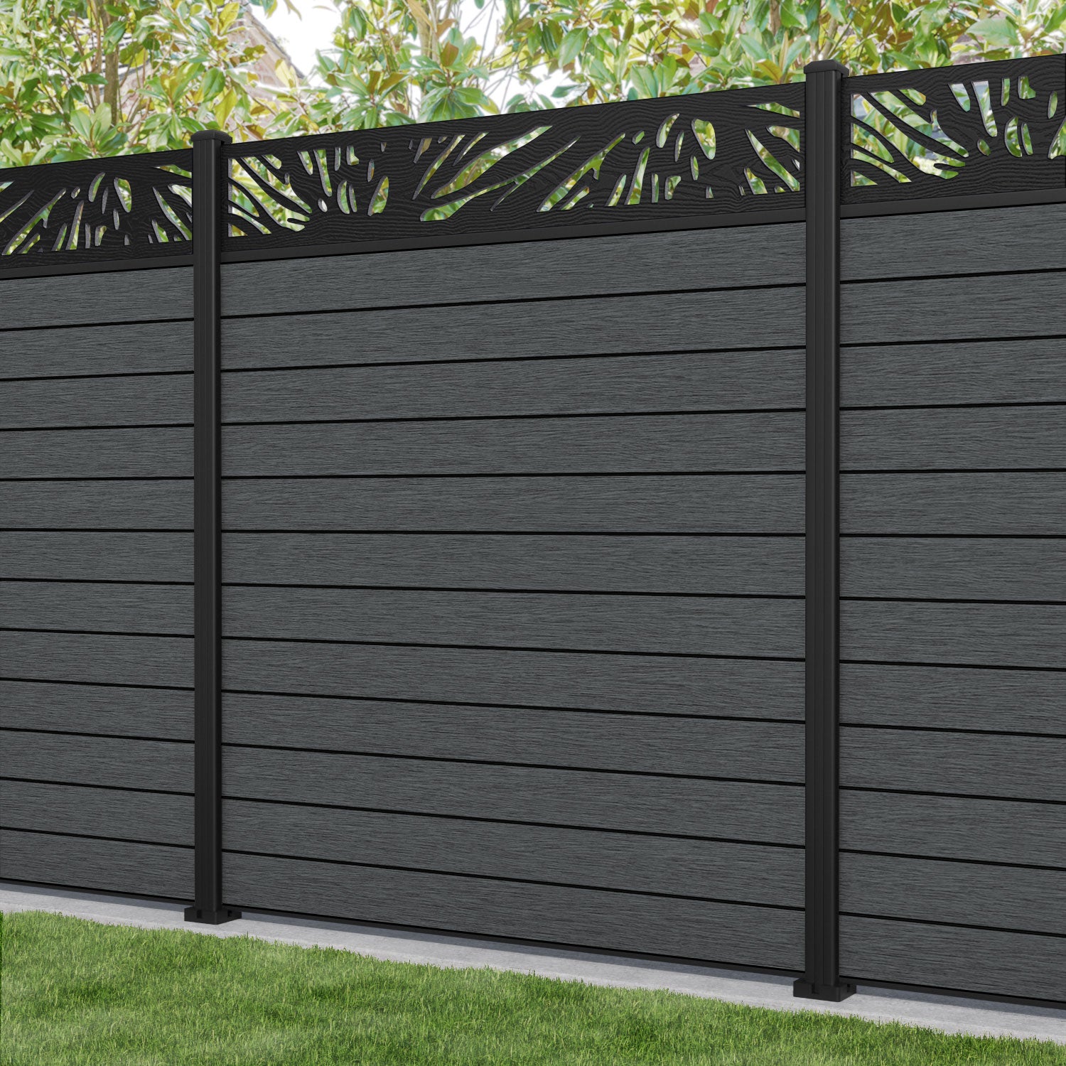 Fusion Poppy Fence Panel - Dark Grey - with our aluminium posts