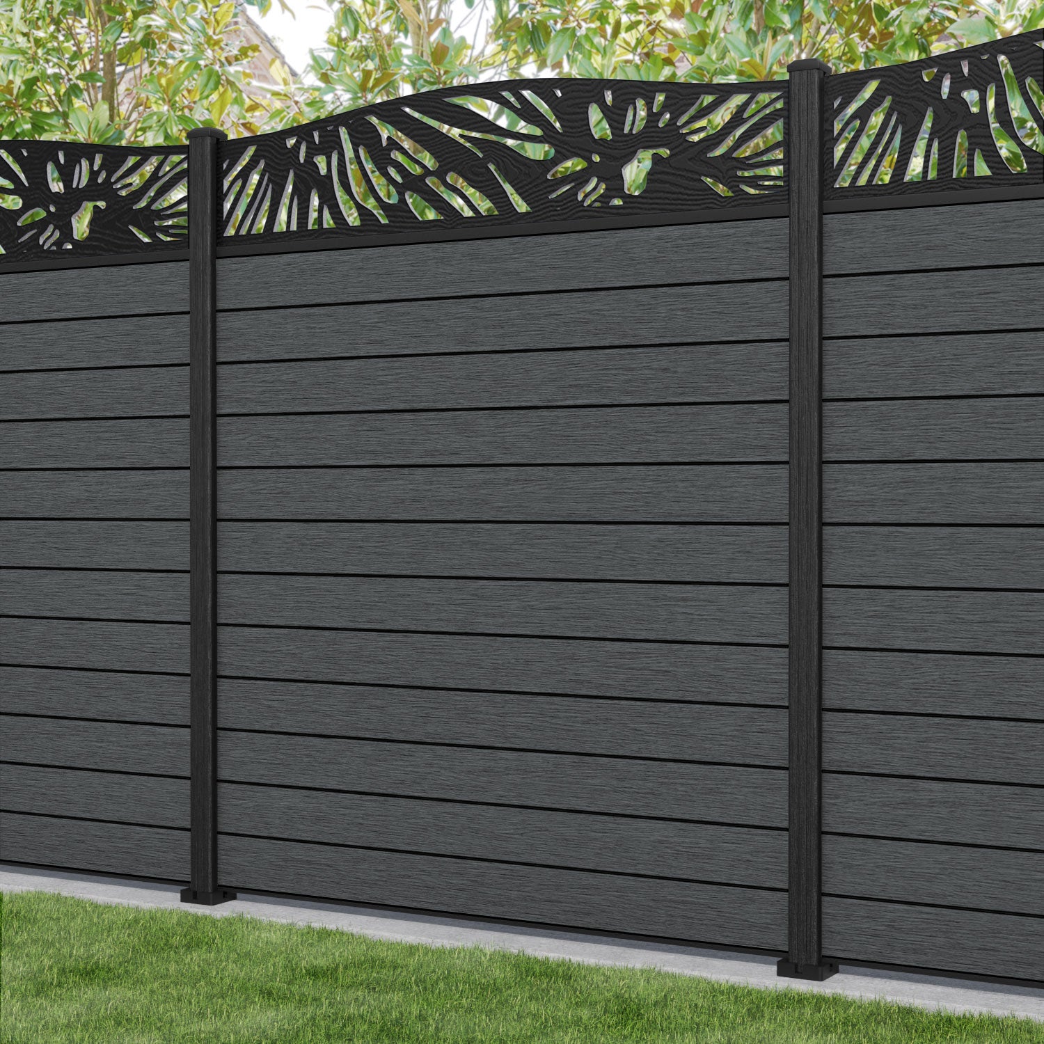 Fusion Poppy Curved Top Fence Panel - Dark Grey - with our composite posts