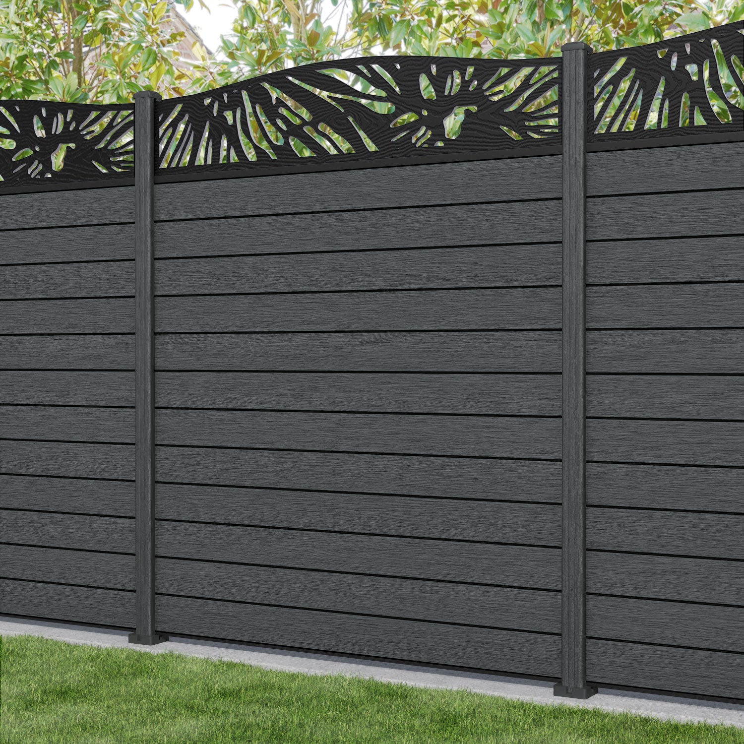 Fusion Poppy Curved Top Fence Panel - Dark Grey - with our composite posts