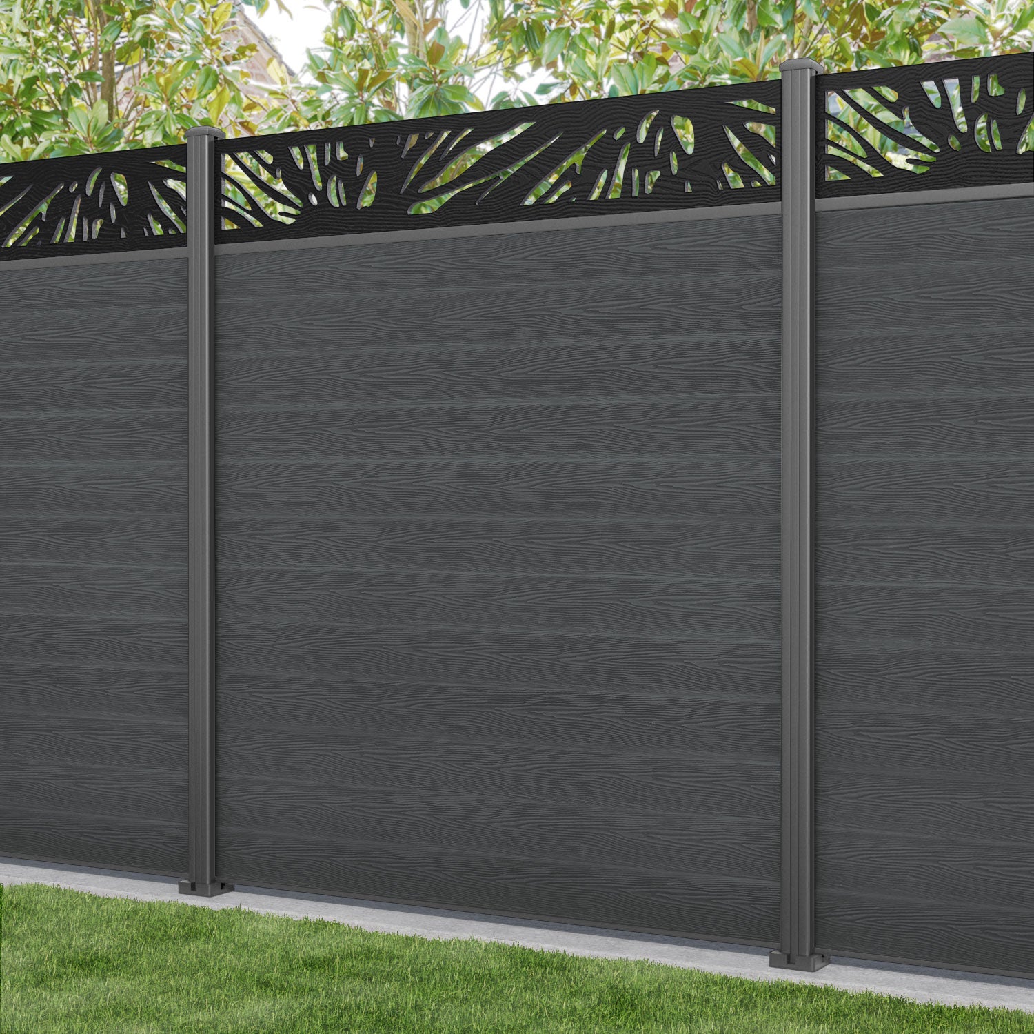 Classic Poppy Fence Panel - Dark Grey - with our aluminium posts