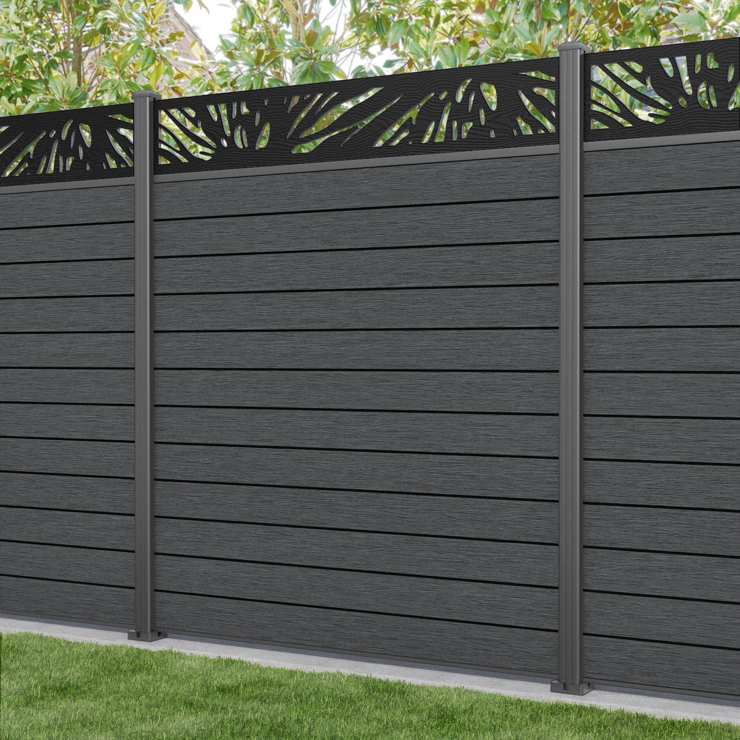 Fusion Poppy Fence Panel - Dark Grey - with our aluminium posts