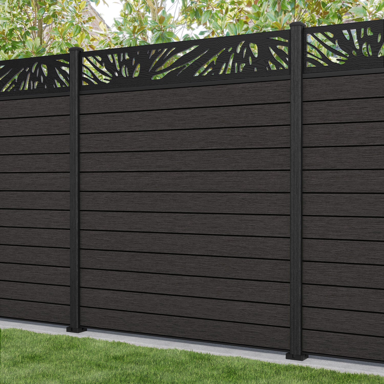 Fusion Poppy Fence Panel - Dark Oak - with our composite posts