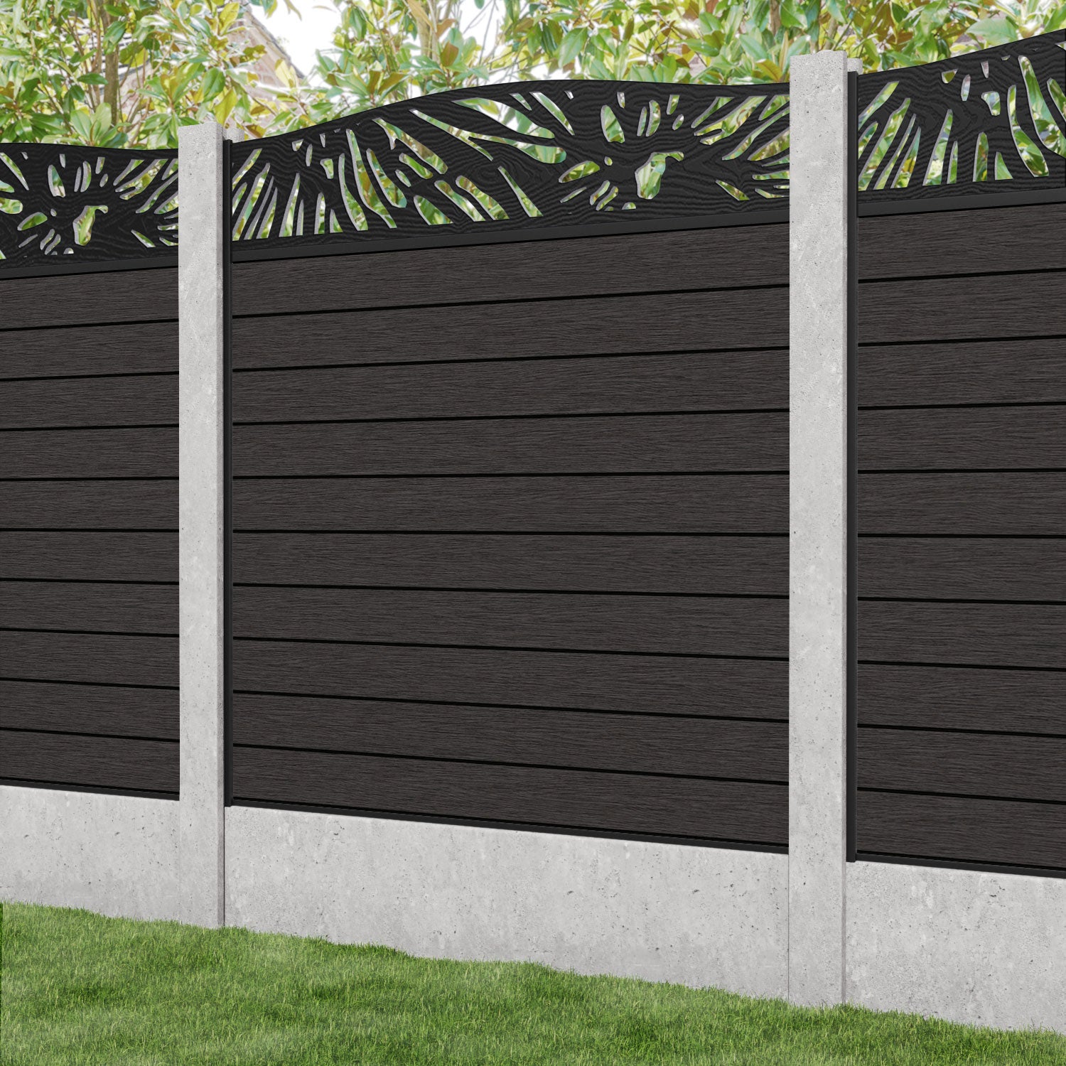Fusion Poppy Curved Top Fence Panel - Dark Oak - for existing concrete posts
