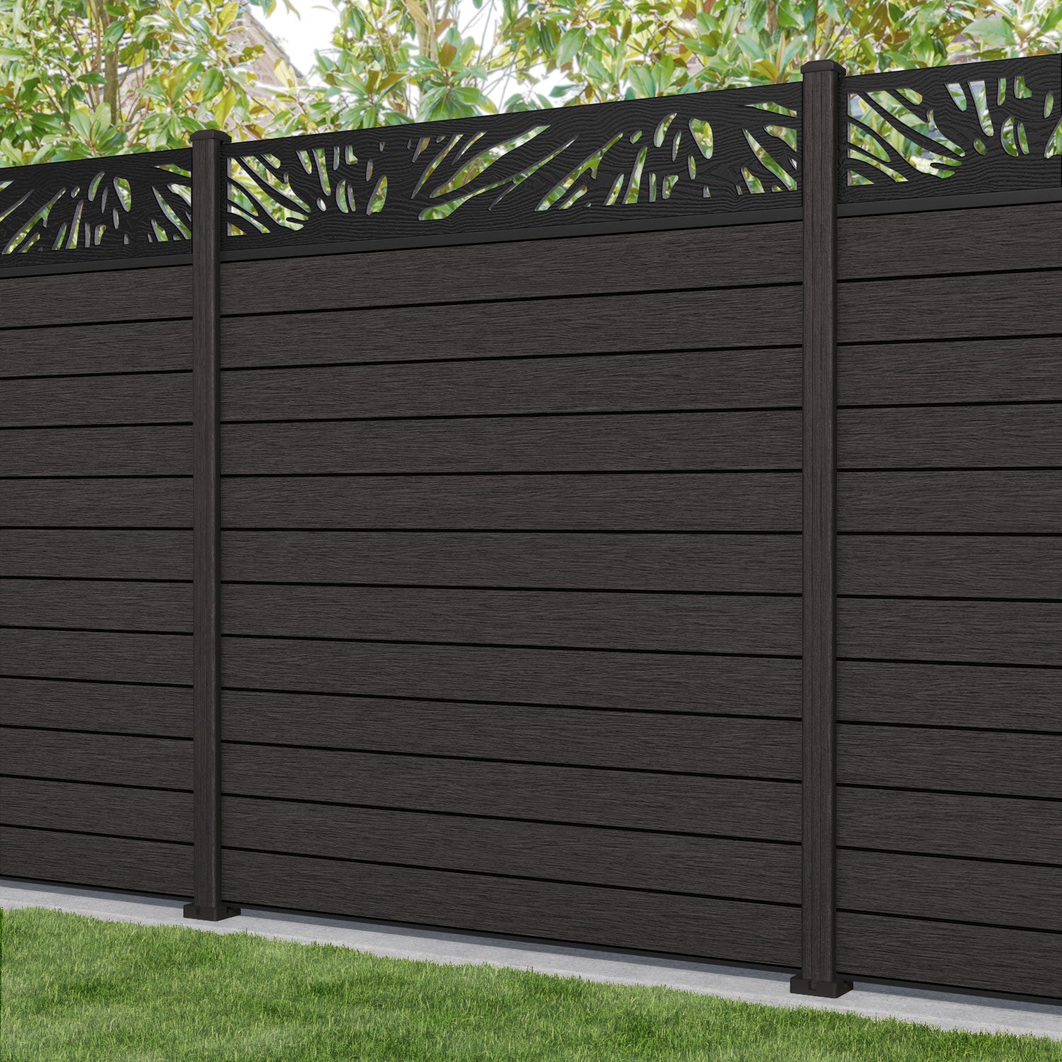 Fusion Poppy Fence Panel - Dark Oak - with our composite posts