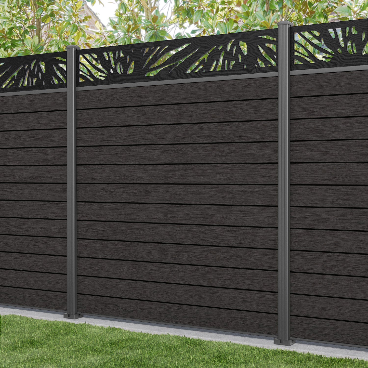Fusion Poppy Fence Panel - Dark Oak - with our aluminium posts