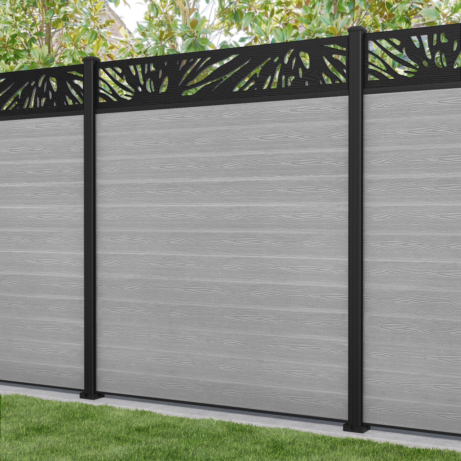 Classic Poppy Fence Panel - Light Grey - with our aluminium posts