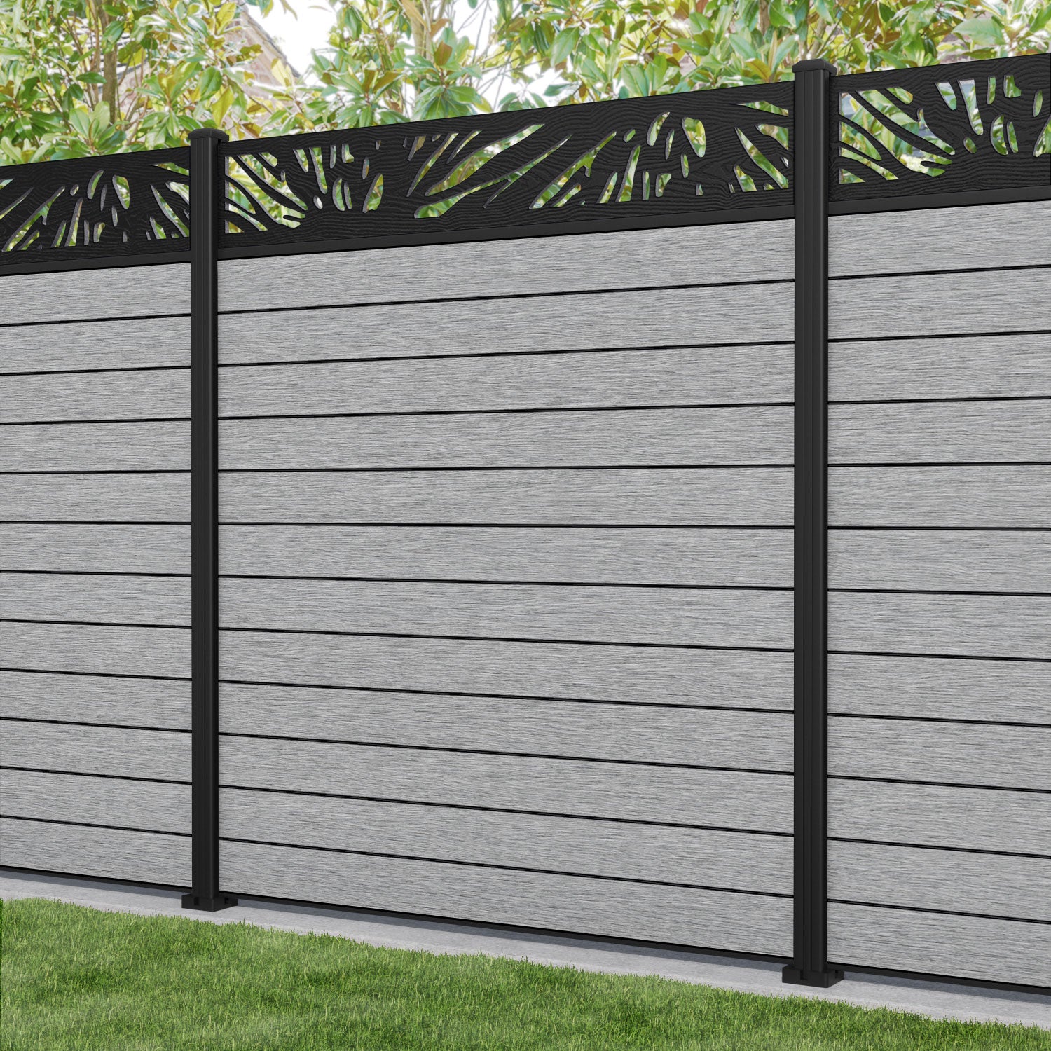 Fusion Poppy Fence Panel - Light Grey - with our aluminium posts