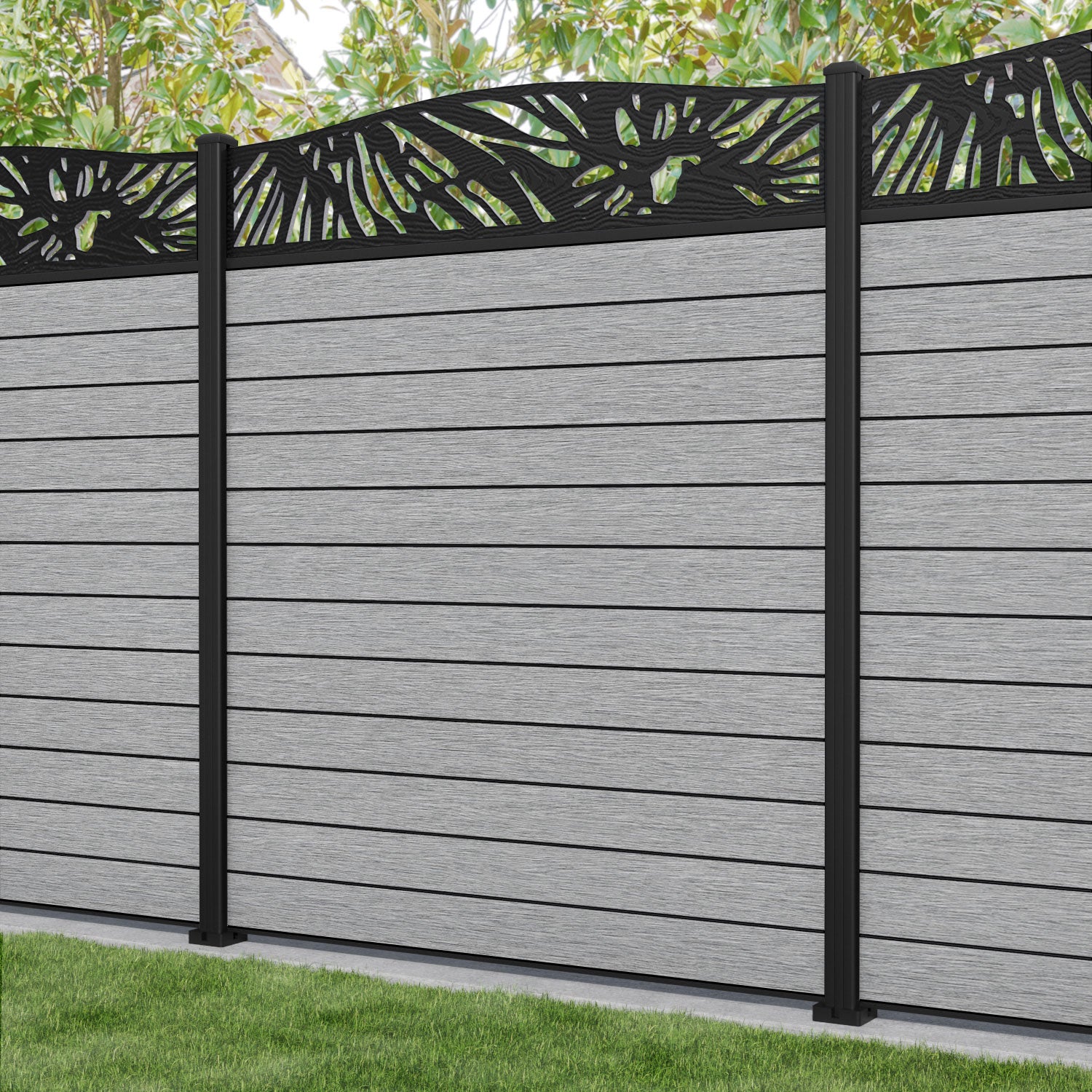 Fusion Poppy Curved Top Fence Panel - Light Grey - with our aluminium posts